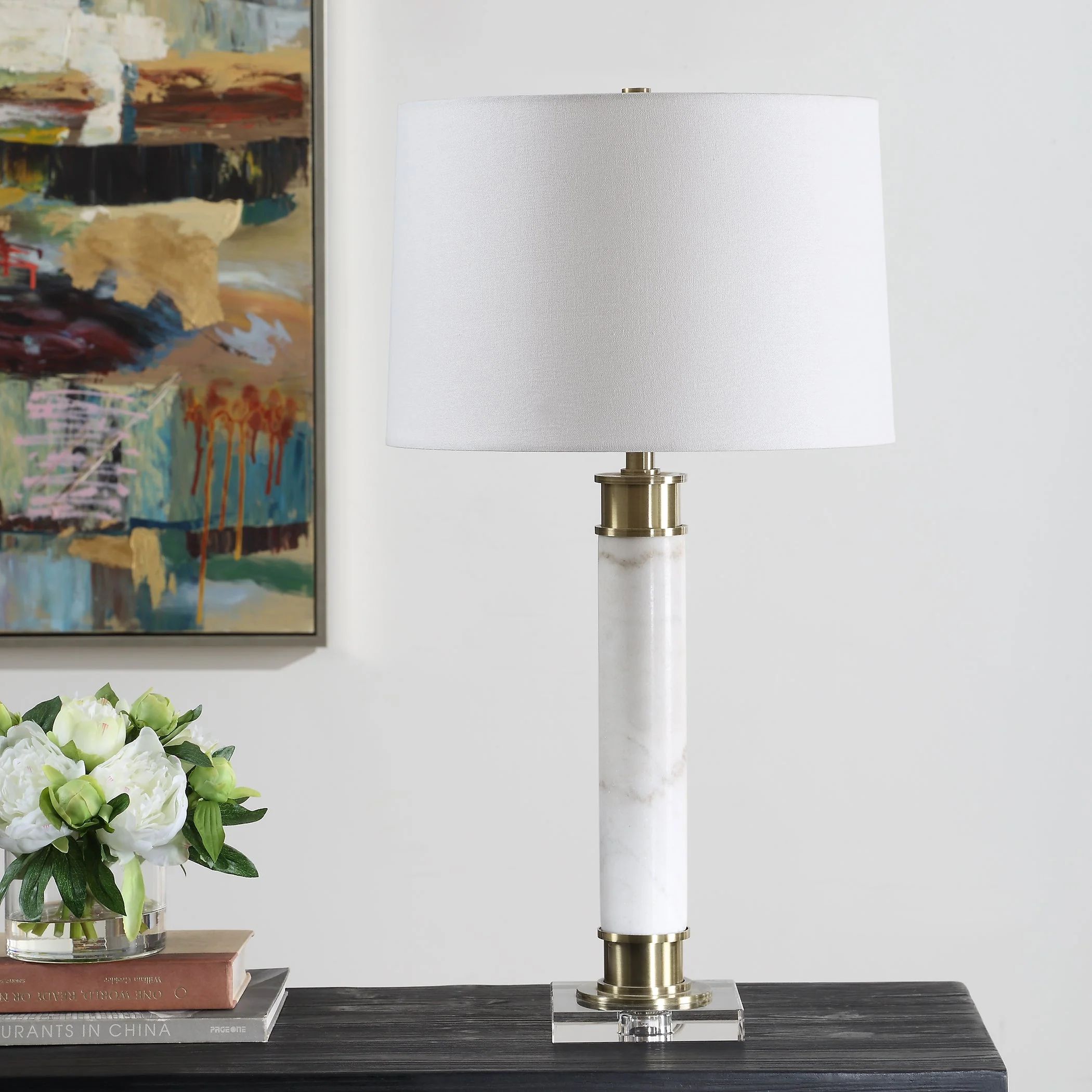 Uttermost Plinth White Marble Table Lamp - Image 3