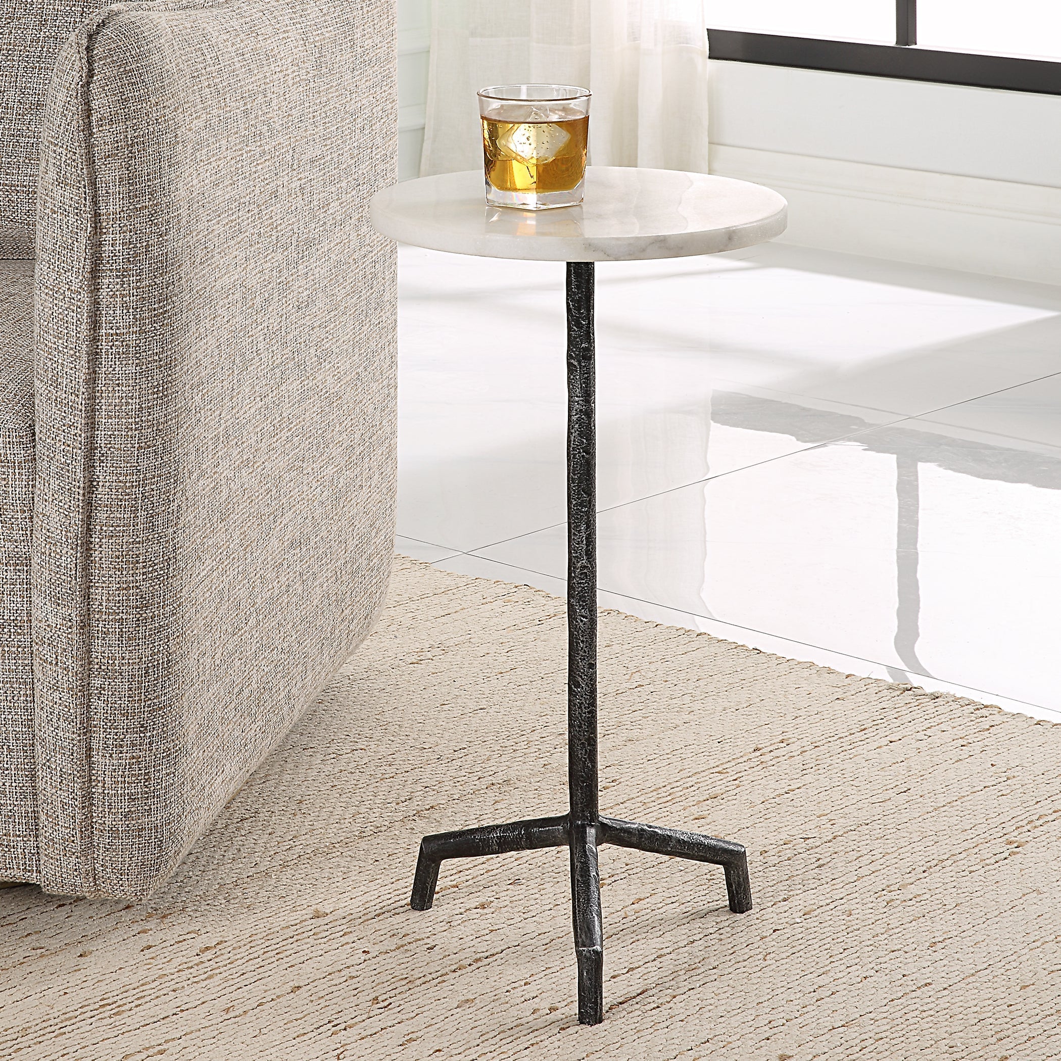Uttermost Puritan White Marble Drink Table - Image 2