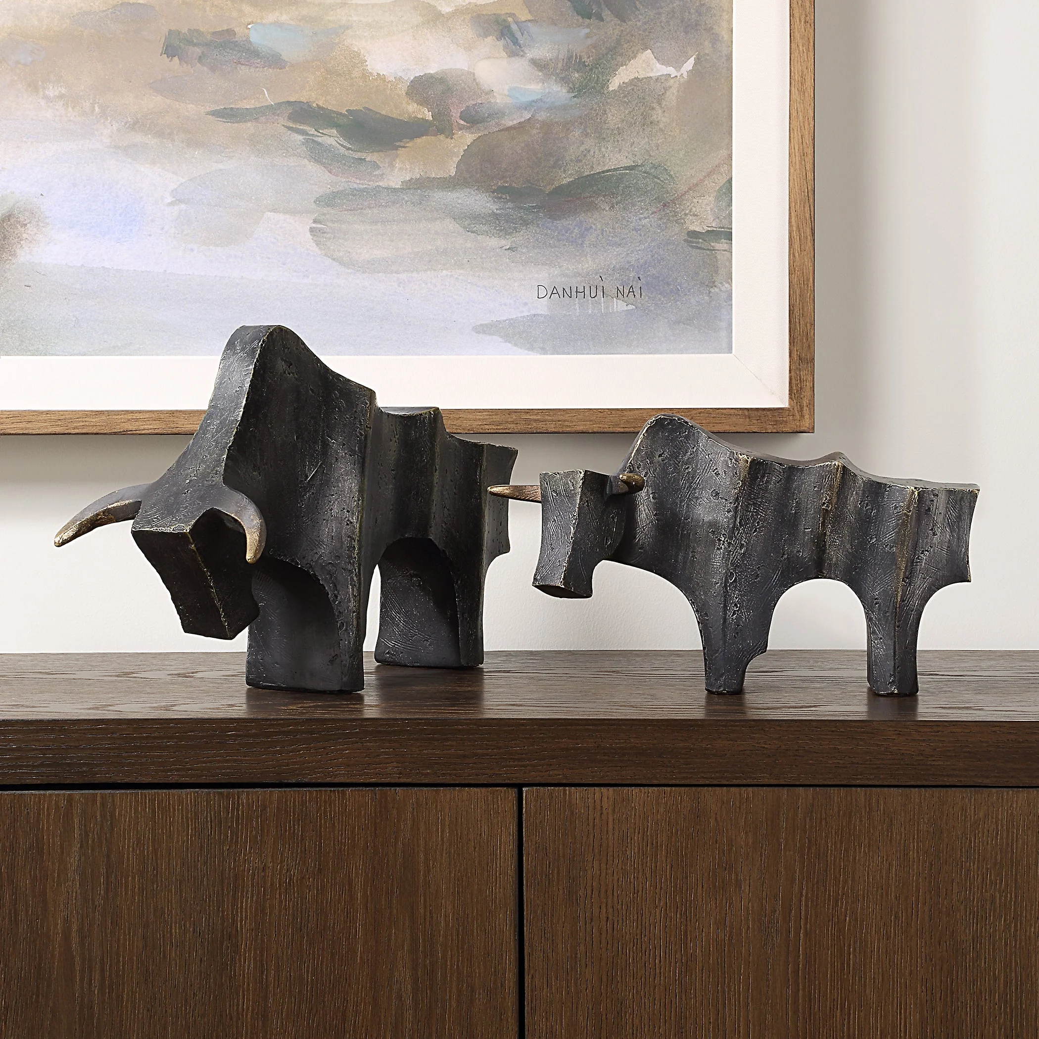 Uttermost Regal Bull Bronze Sculptures Set/2 - Image 2