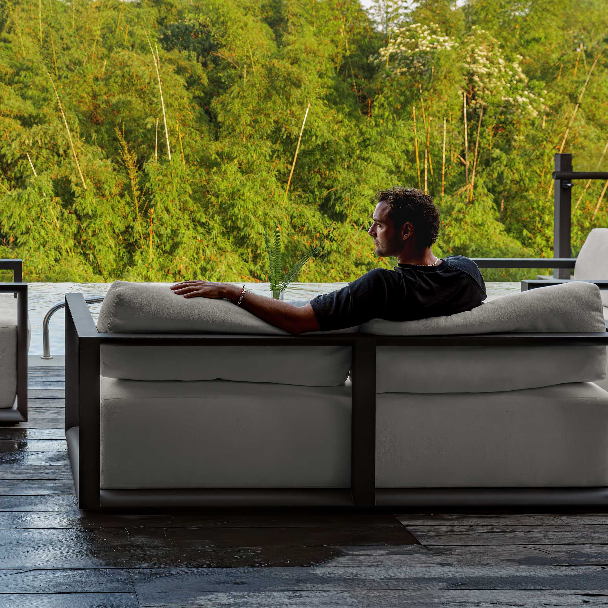Uttermost Remsen Outdoor Black/Oyster Sofa - Image 13