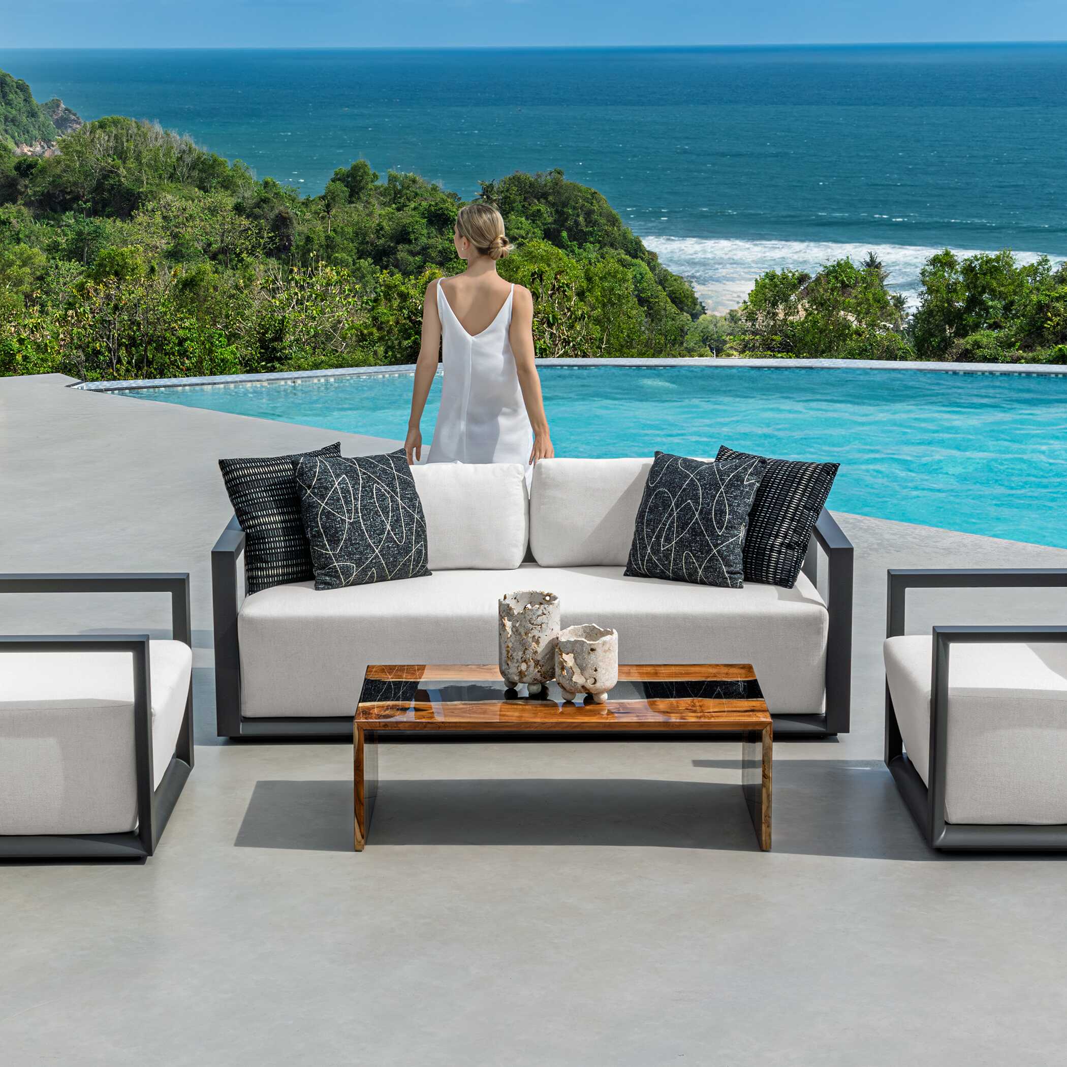 Uttermost Remsen Outdoor Black/Oyster Sofa - Image 2