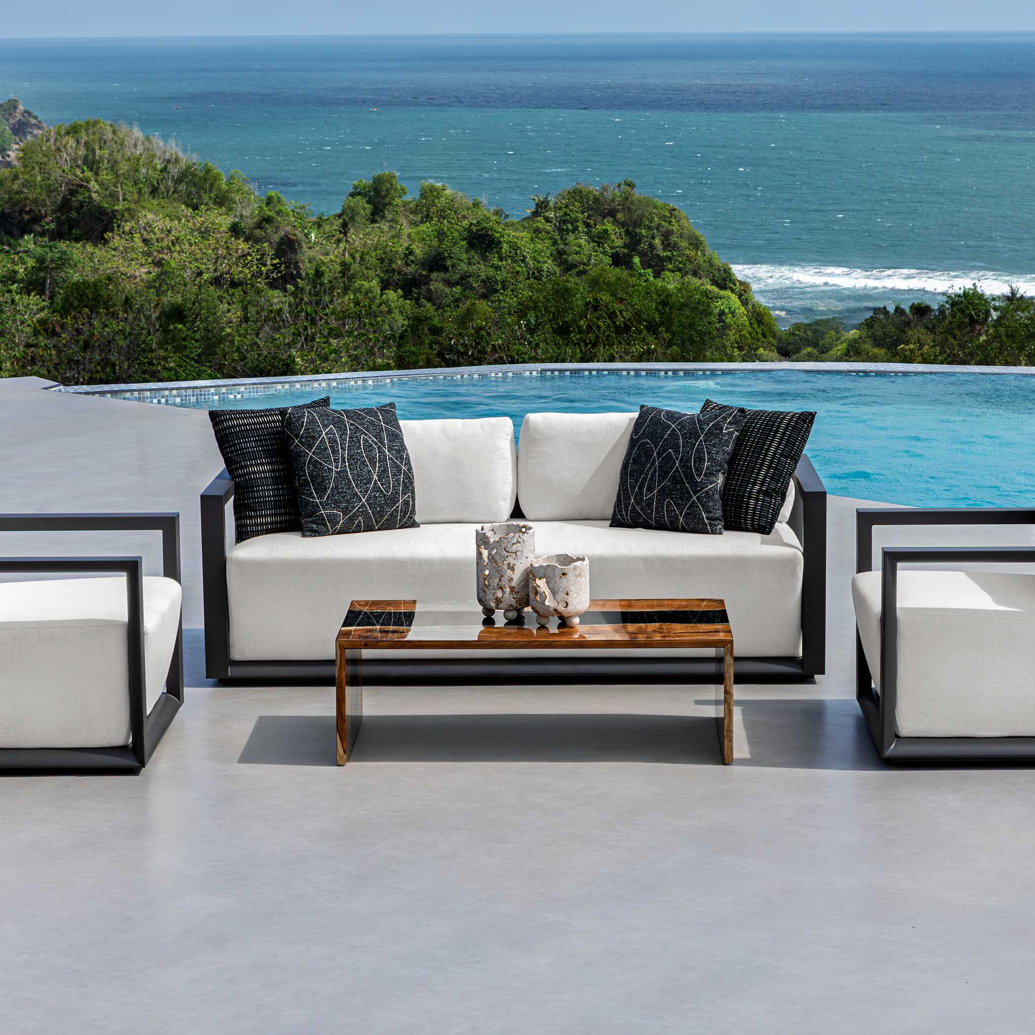 Uttermost Remsen Outdoor Black/Oyster Sofa - Image 4