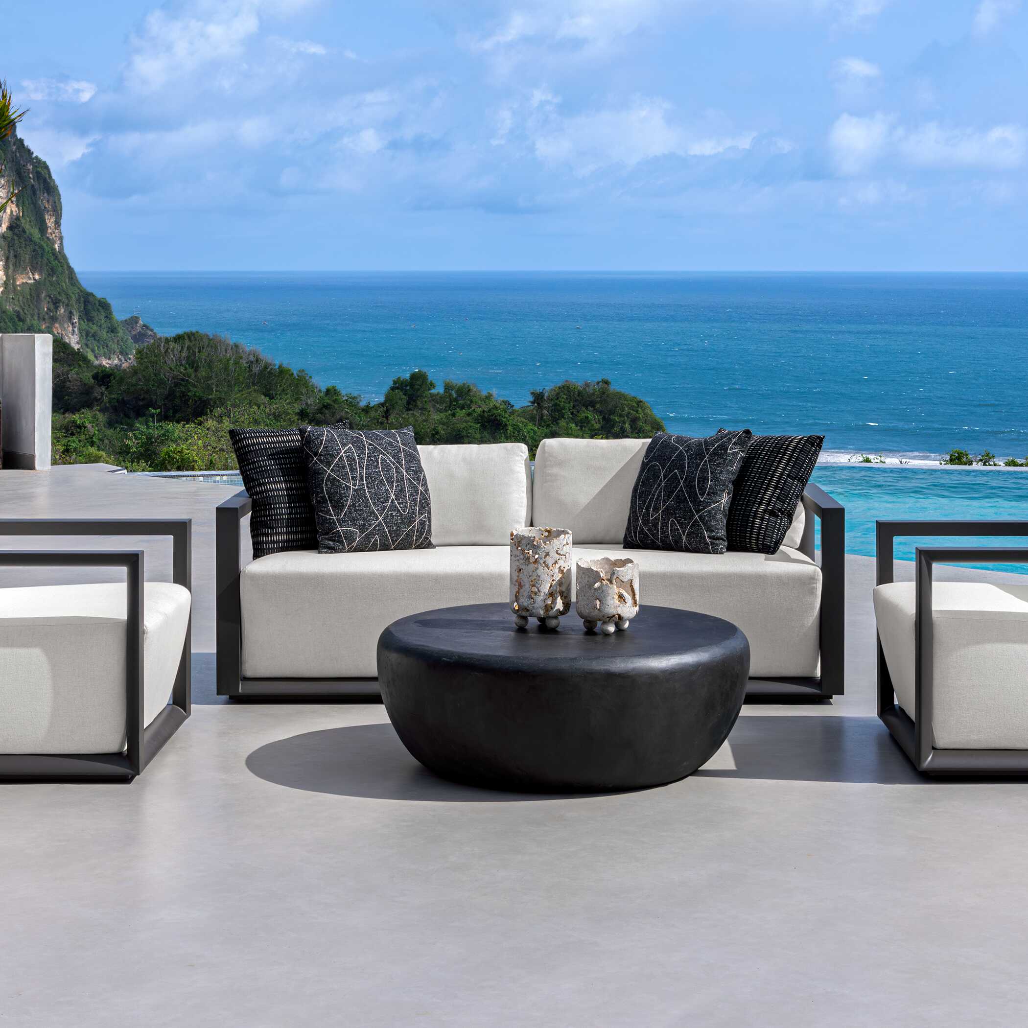 Uttermost Remsen Outdoor Black/Oyster Sofa - Image 5