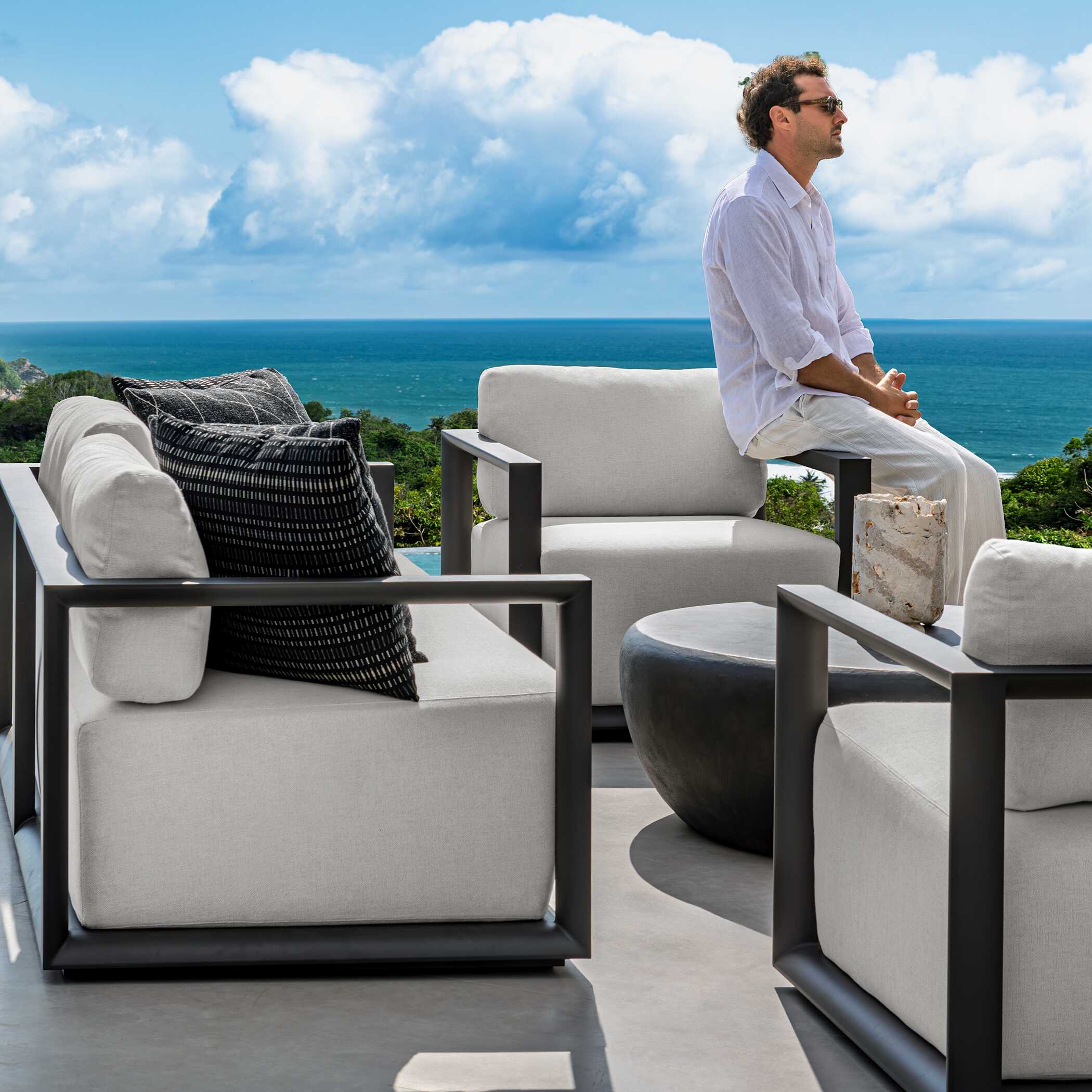 Uttermost Remsen Outdoor Black/Oyster Sofa - Image 7