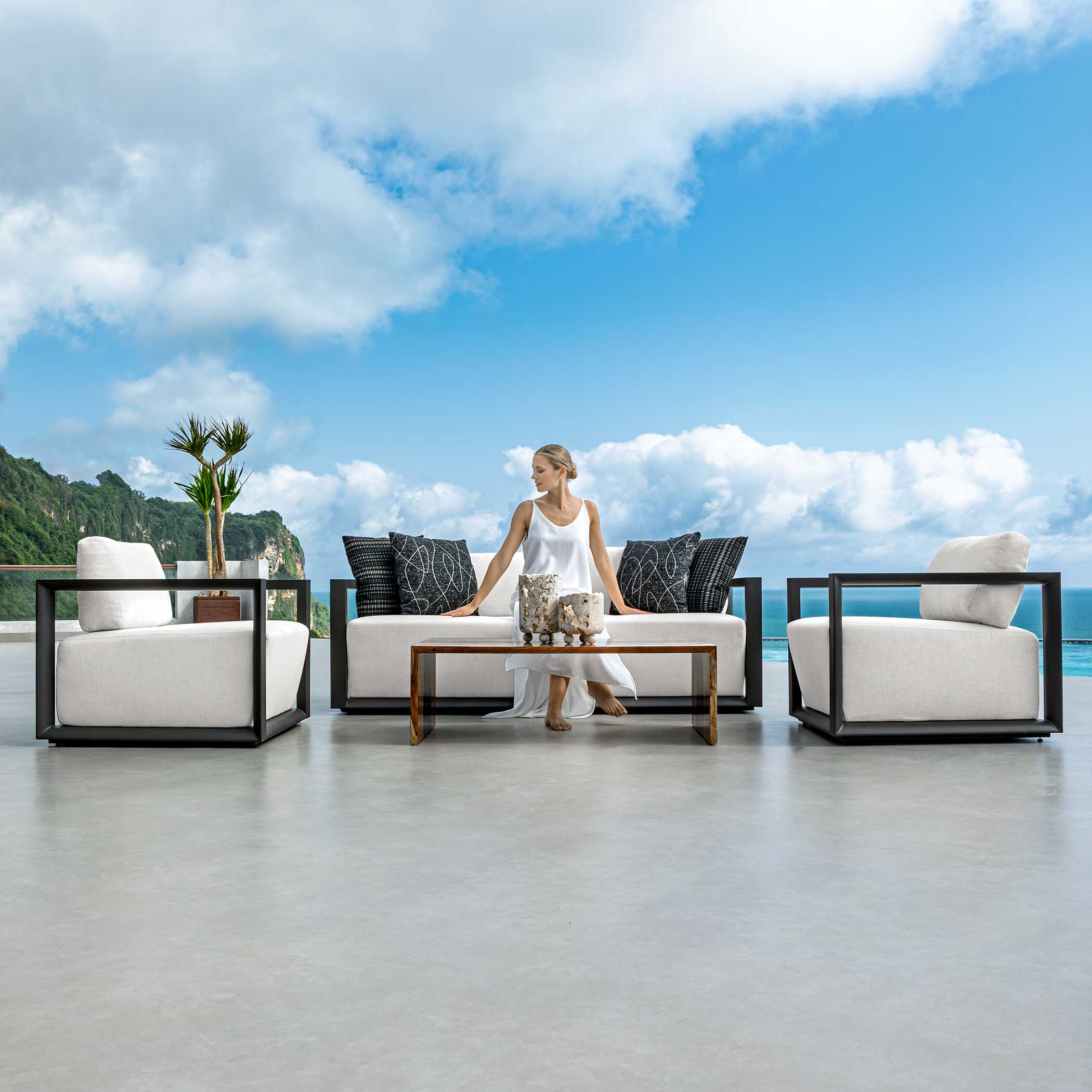 Uttermost Remsen Outdoor Black/Oyster Sofa - Image 8
