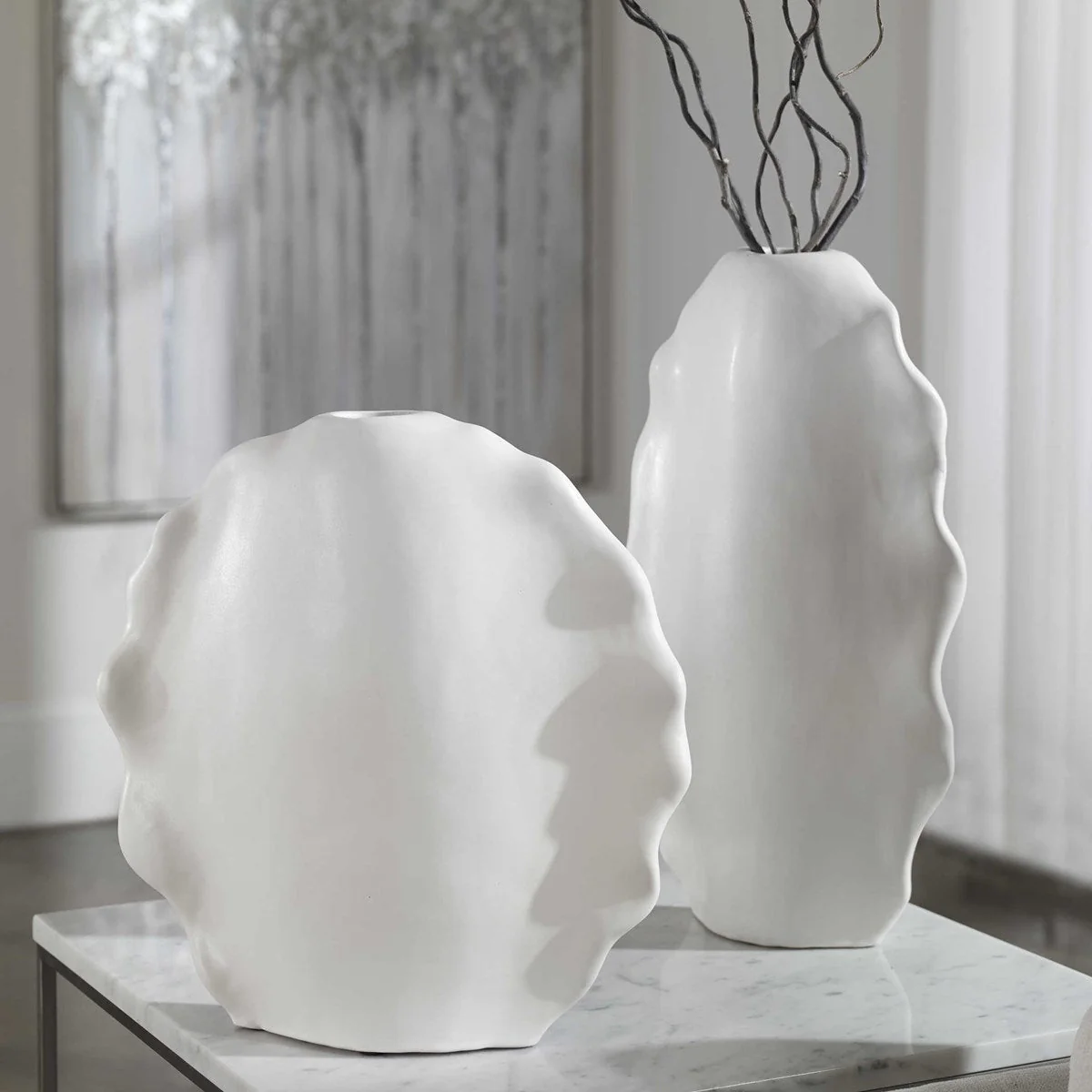 Uttermost Ruffled Feathers Vases, S/2