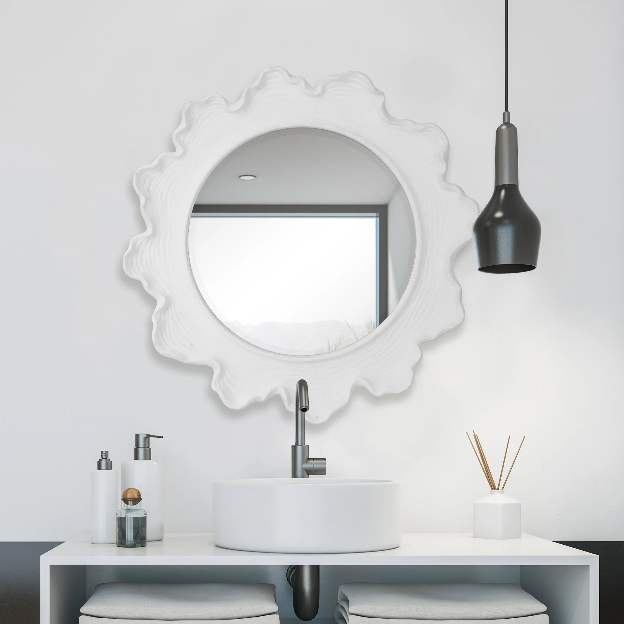 Uttermost Sea Coral White Round Mirror - Image 2