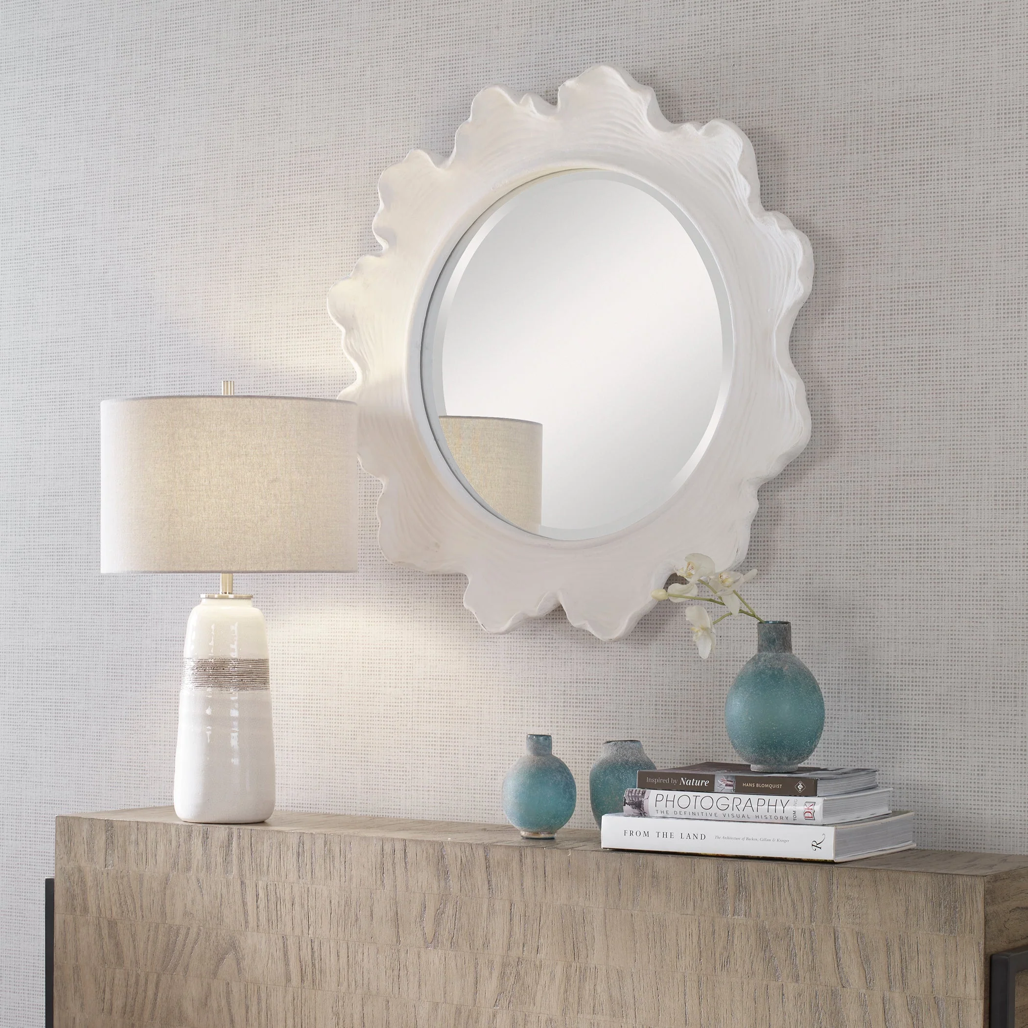 Uttermost Sea Coral White Round Mirror - Image 5