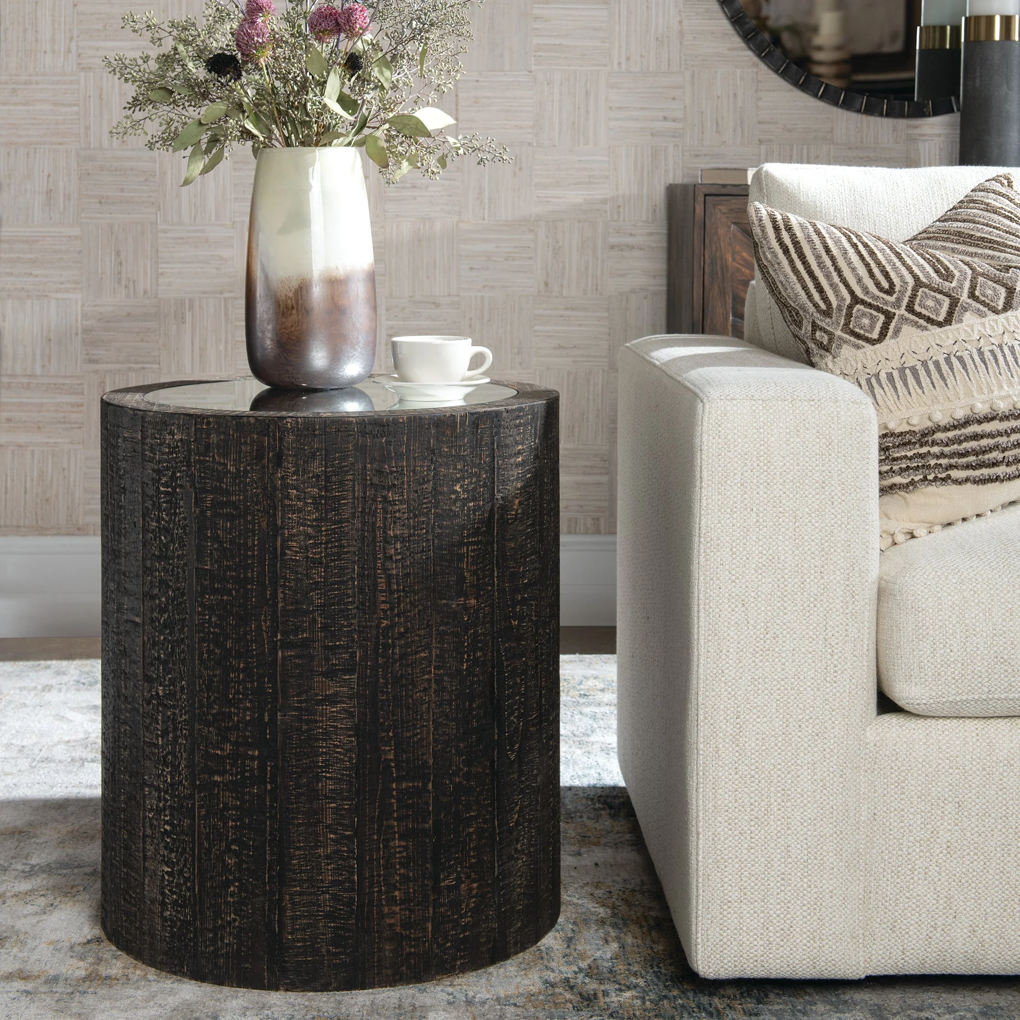 Uttermost Sequoia Mirrored Drum Table - Image 2