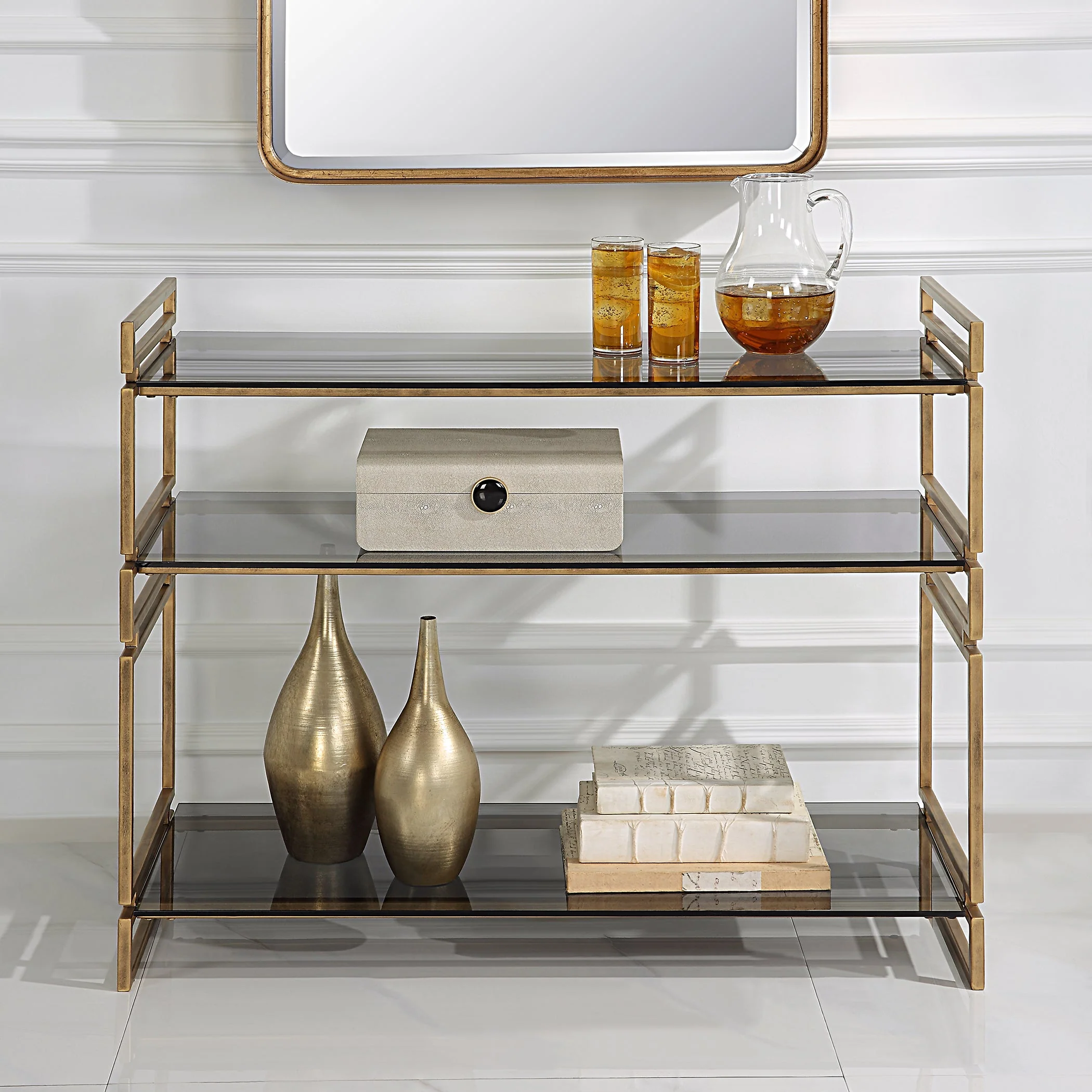 Uttermost Stacked Up Gray Glass Console Table - Image 2