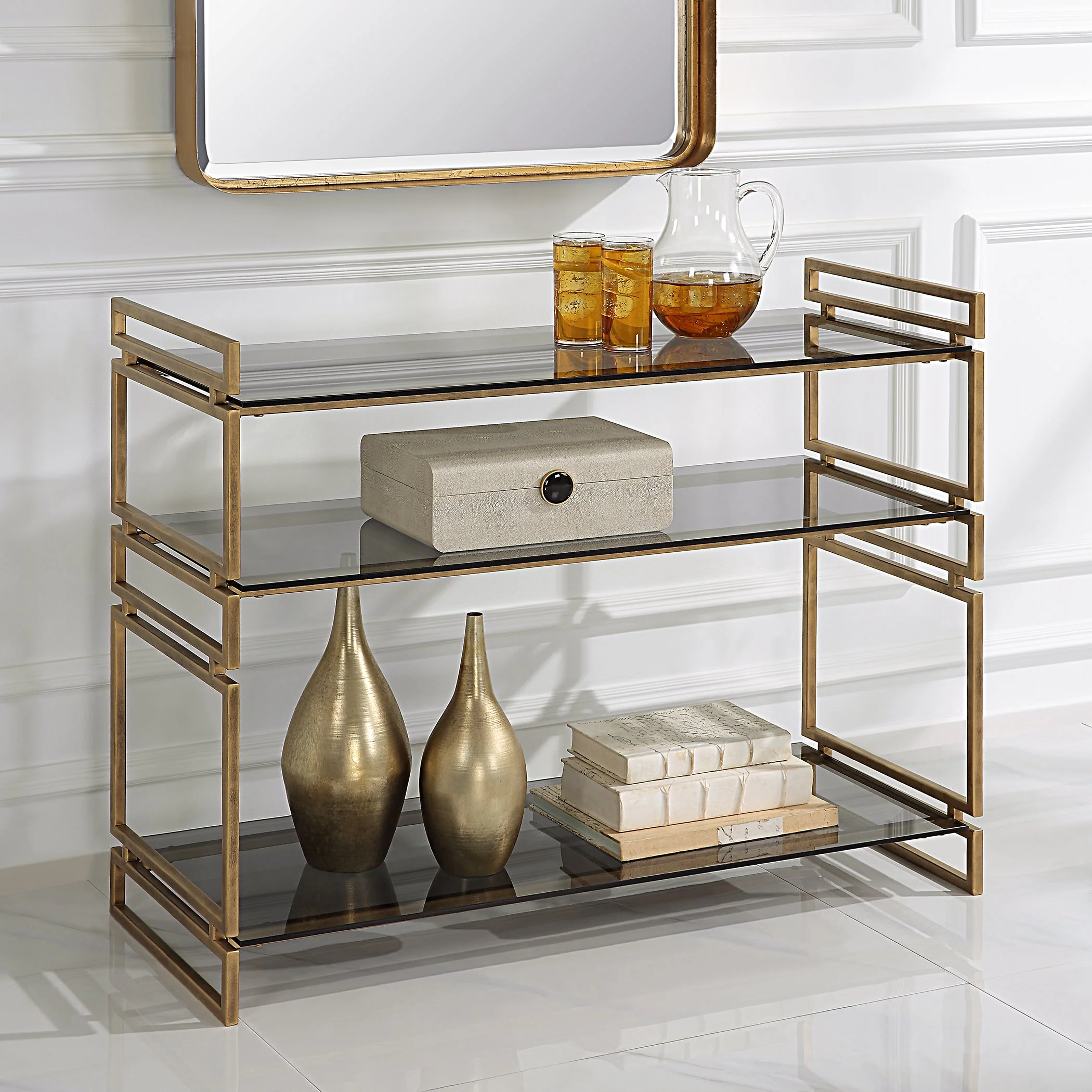 Uttermost Stacked Up Gray Glass Console Table - Image 3