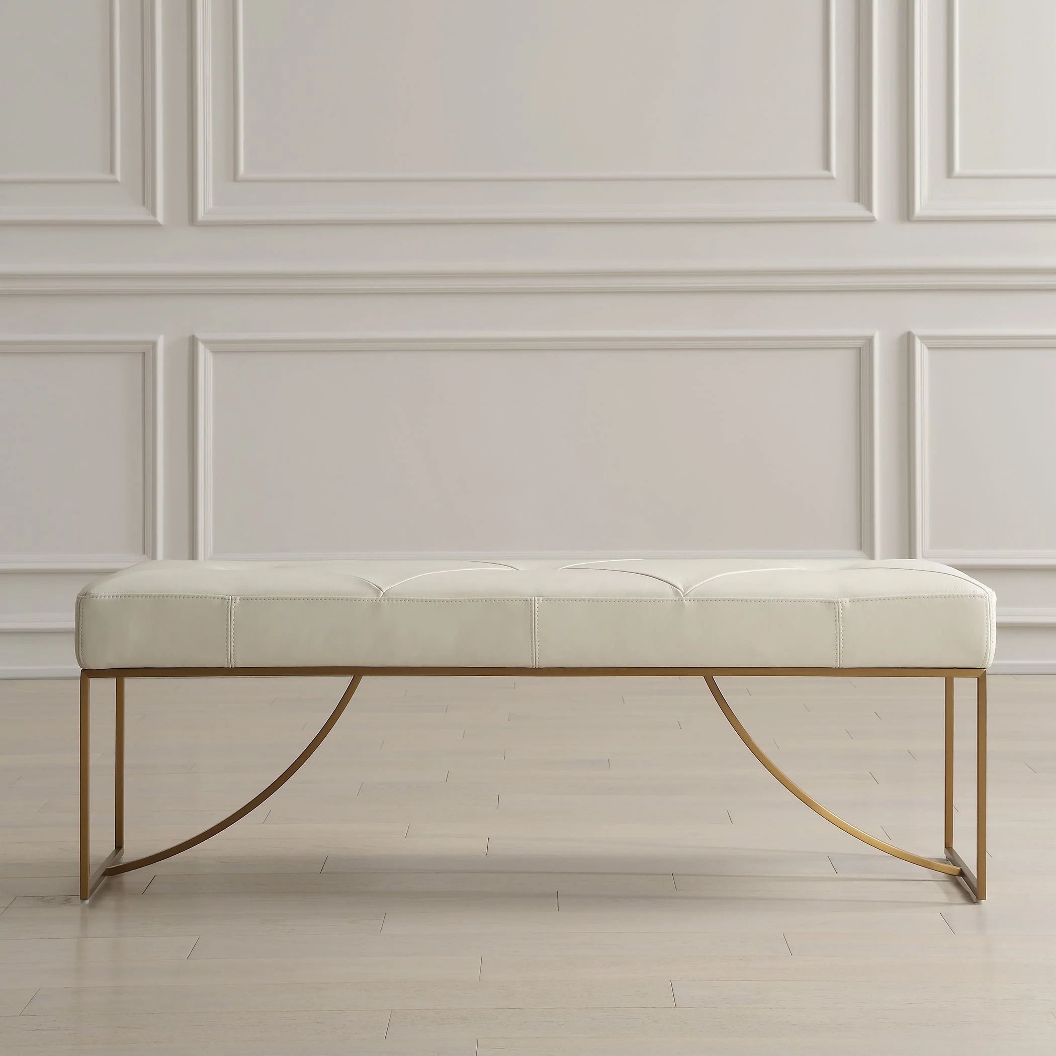 Uttermost Swale Ivory Leather Bench - Image 2