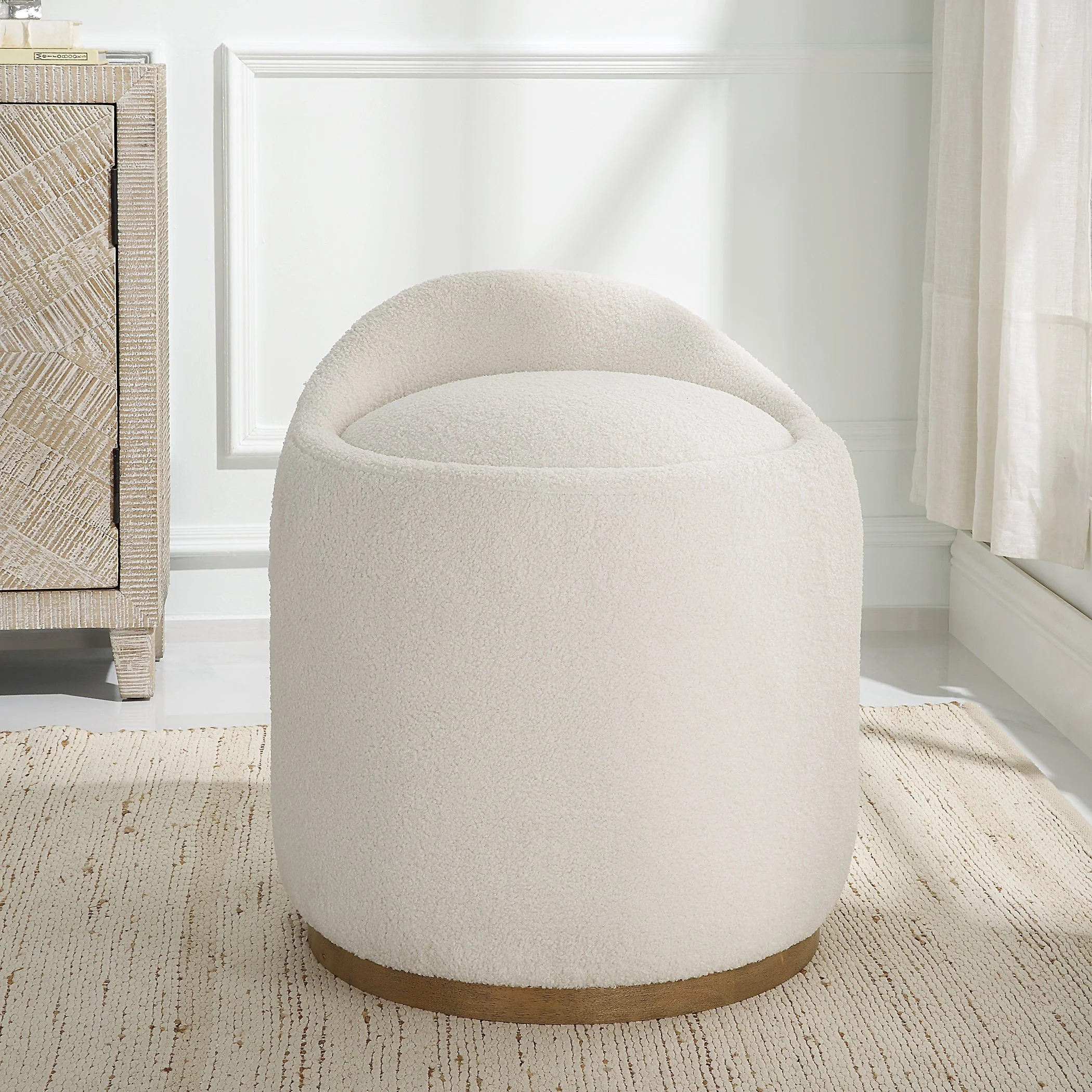 Uttermost Swirl Swivel Sheepskin Ottoman - Image 4