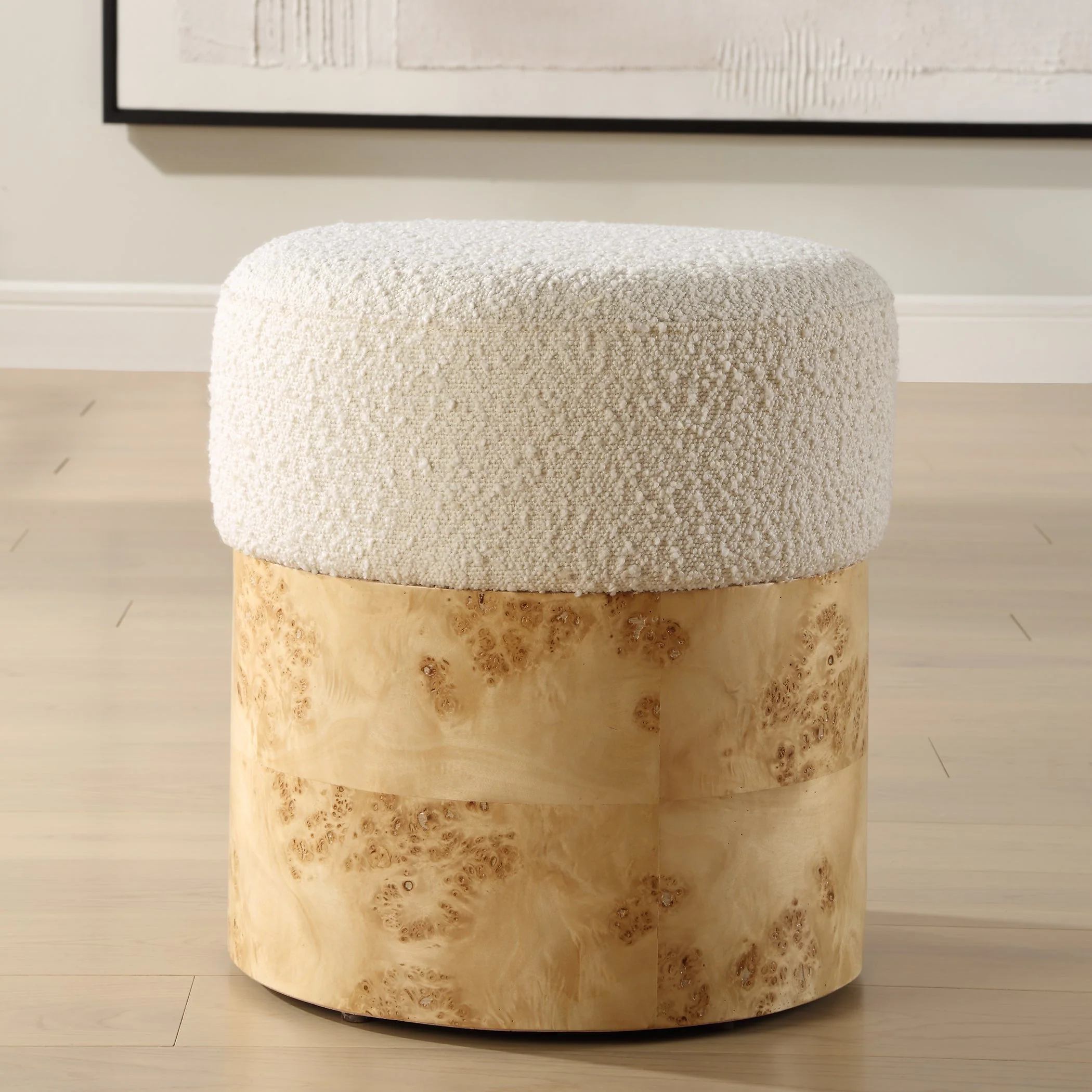 Uttermost Swirls Poplar Ivory Ottoman - Image 2
