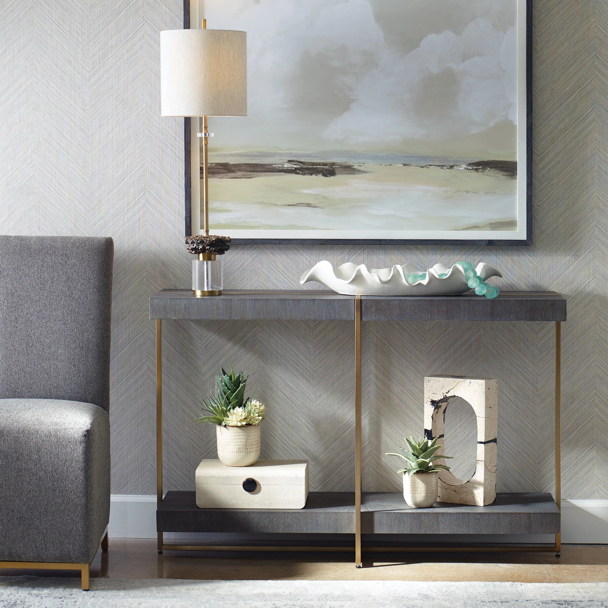 Uttermost Taja Modern Brass / Wood Console Table - Image 2