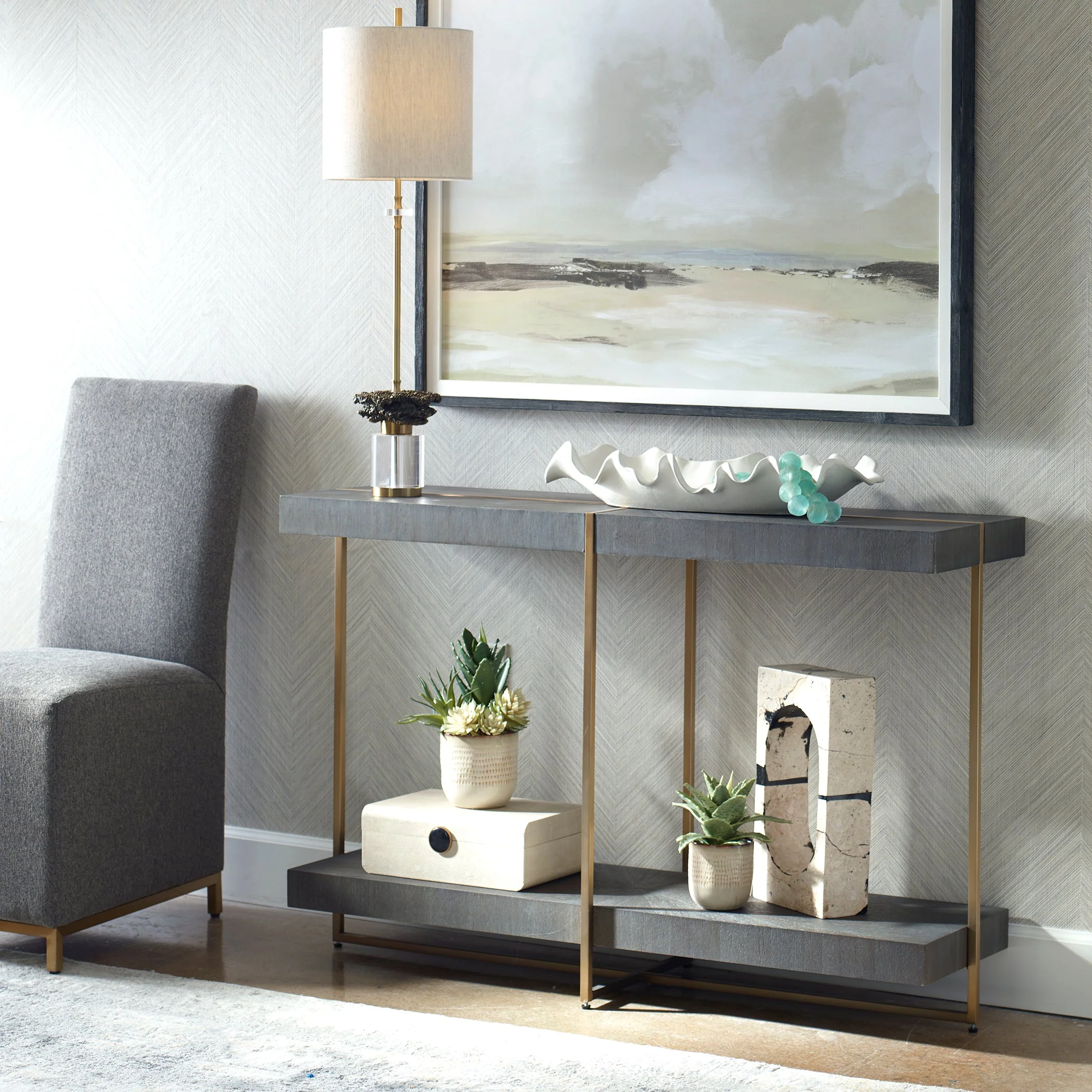 Uttermost Taja Modern Brass / Wood Console Table - Image 3