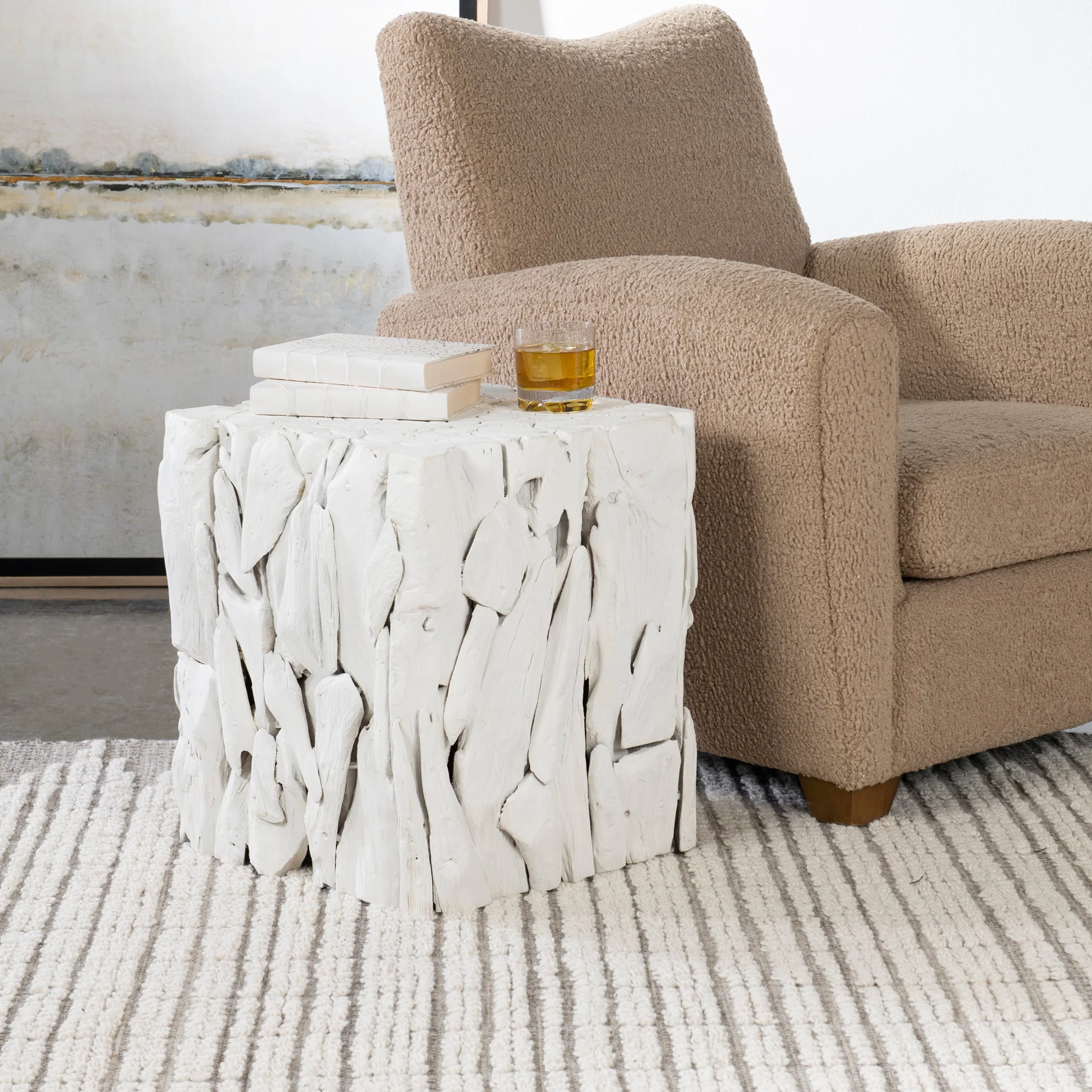 Uttermost Teak Root White Bunching Cube - Image 3