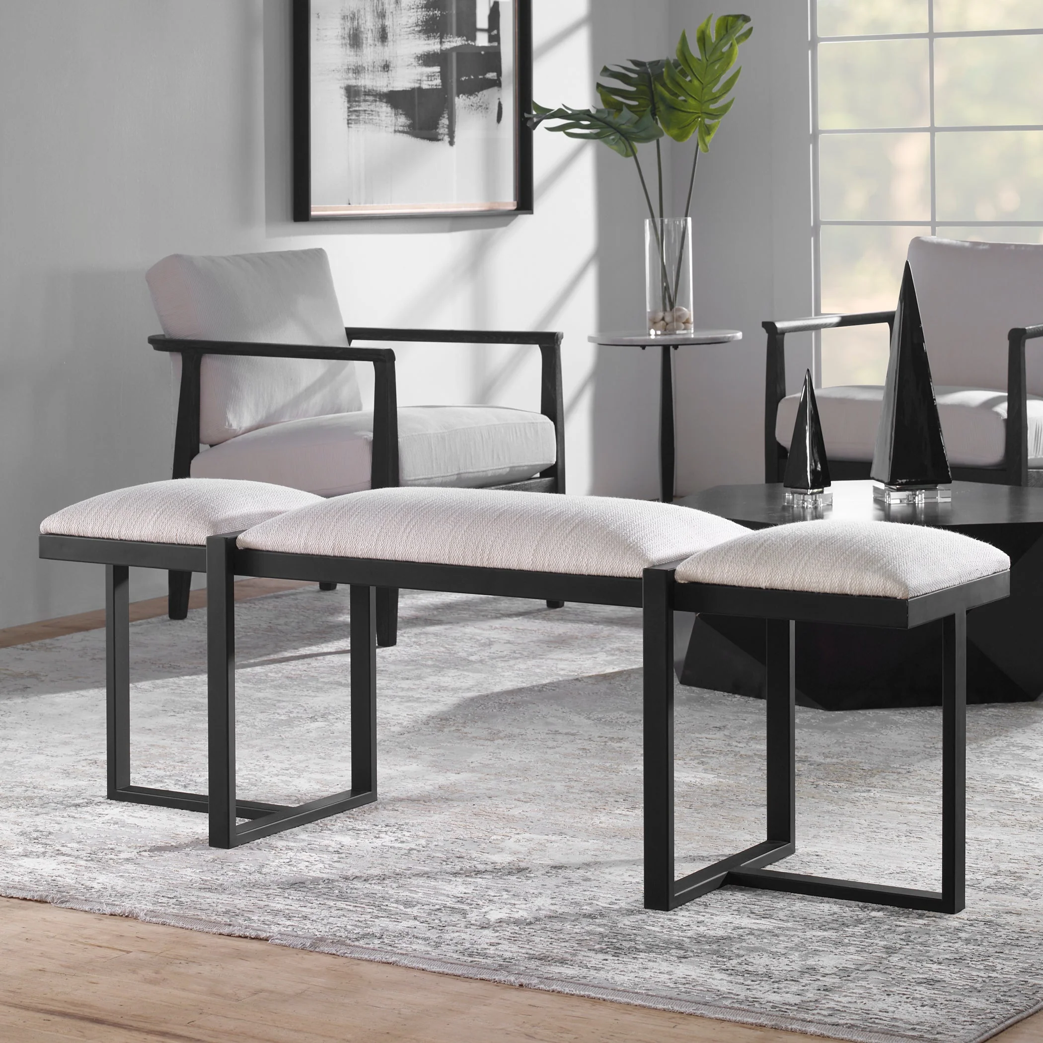 Uttermost Triple Cloud Modern Upholstered Bench - Image 2