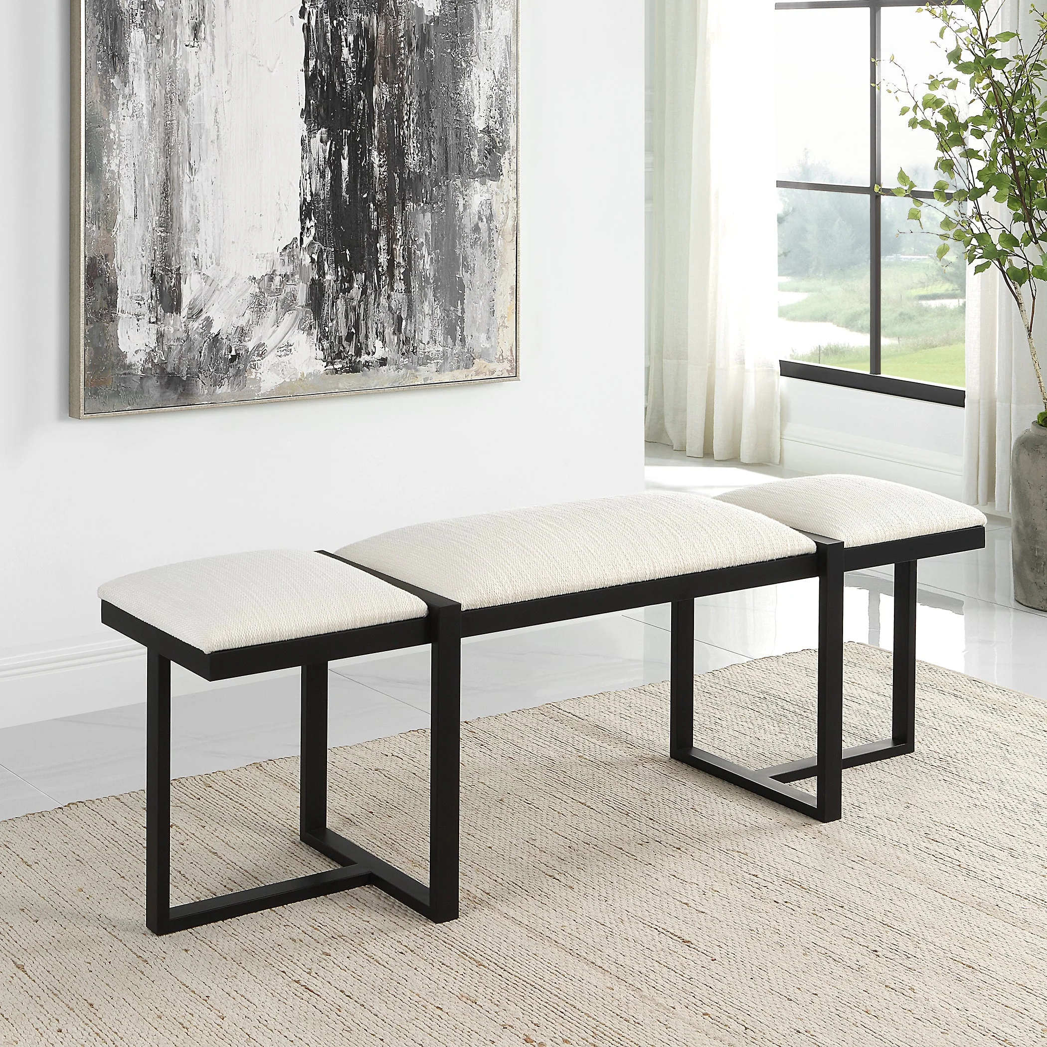 Uttermost Triple Cloud Modern Upholstered Bench - Image 4