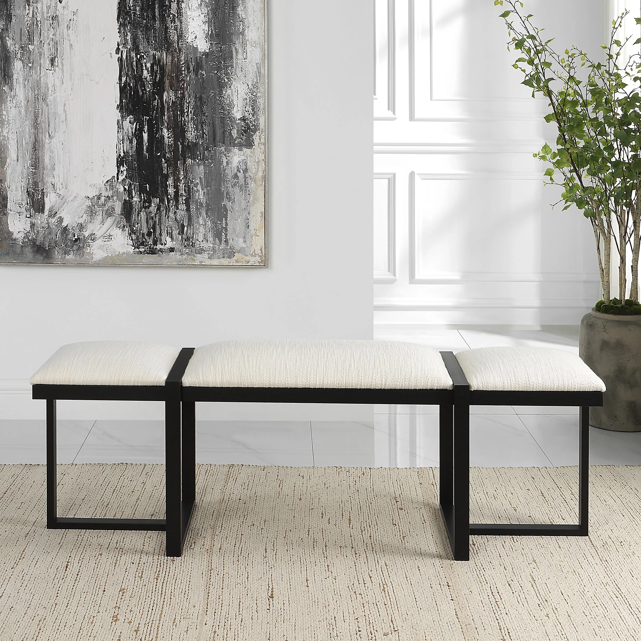Uttermost Triple Cloud Modern Upholstered Bench - Image 5