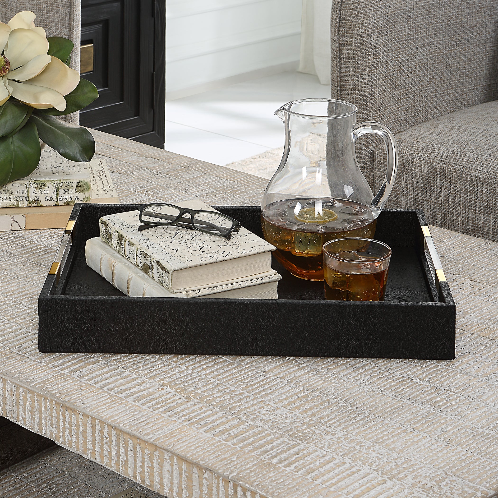 Uttermost Wessex Black Shagreen Tray - Image 2