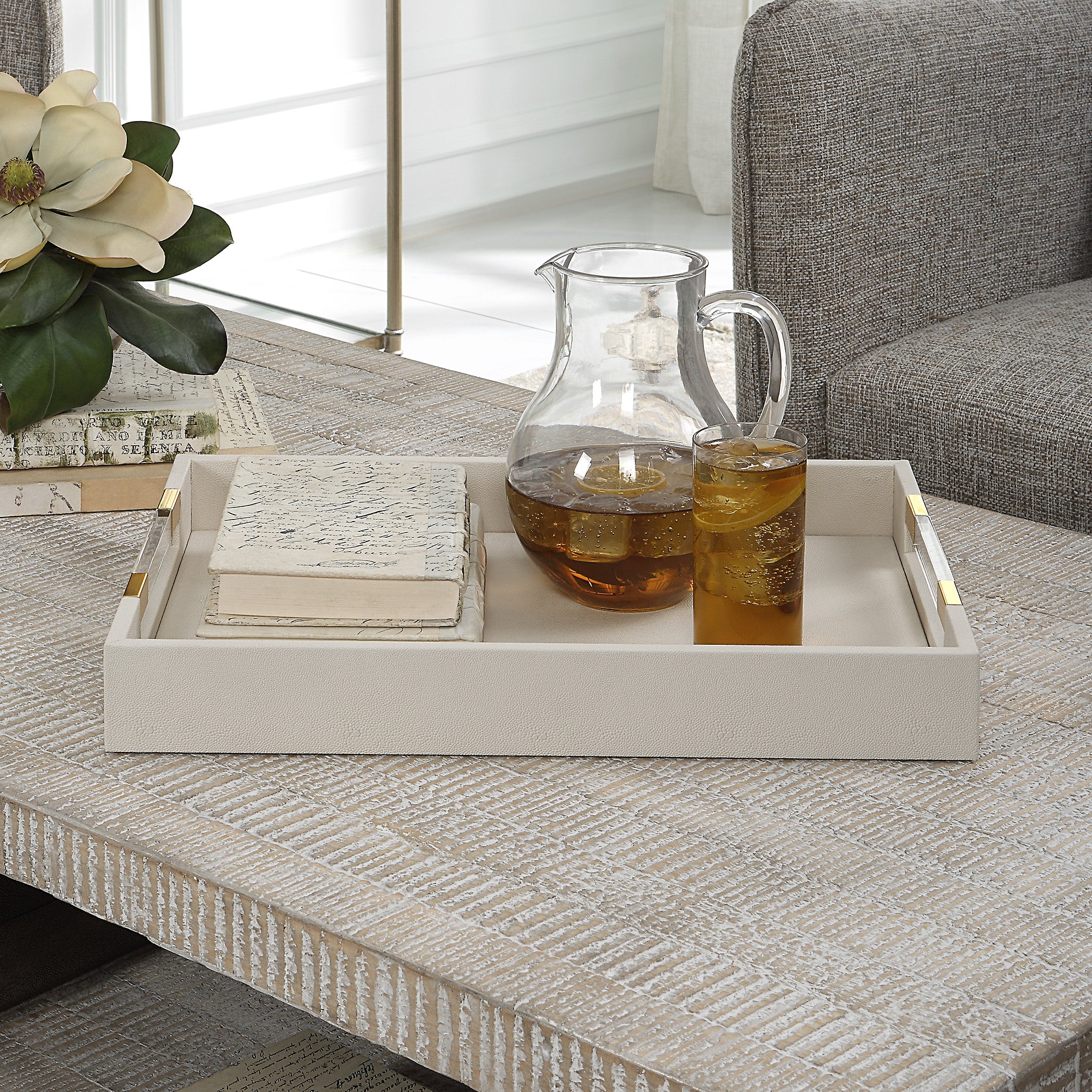 Uttermost Wessex White Shagreen Tray - Image 2