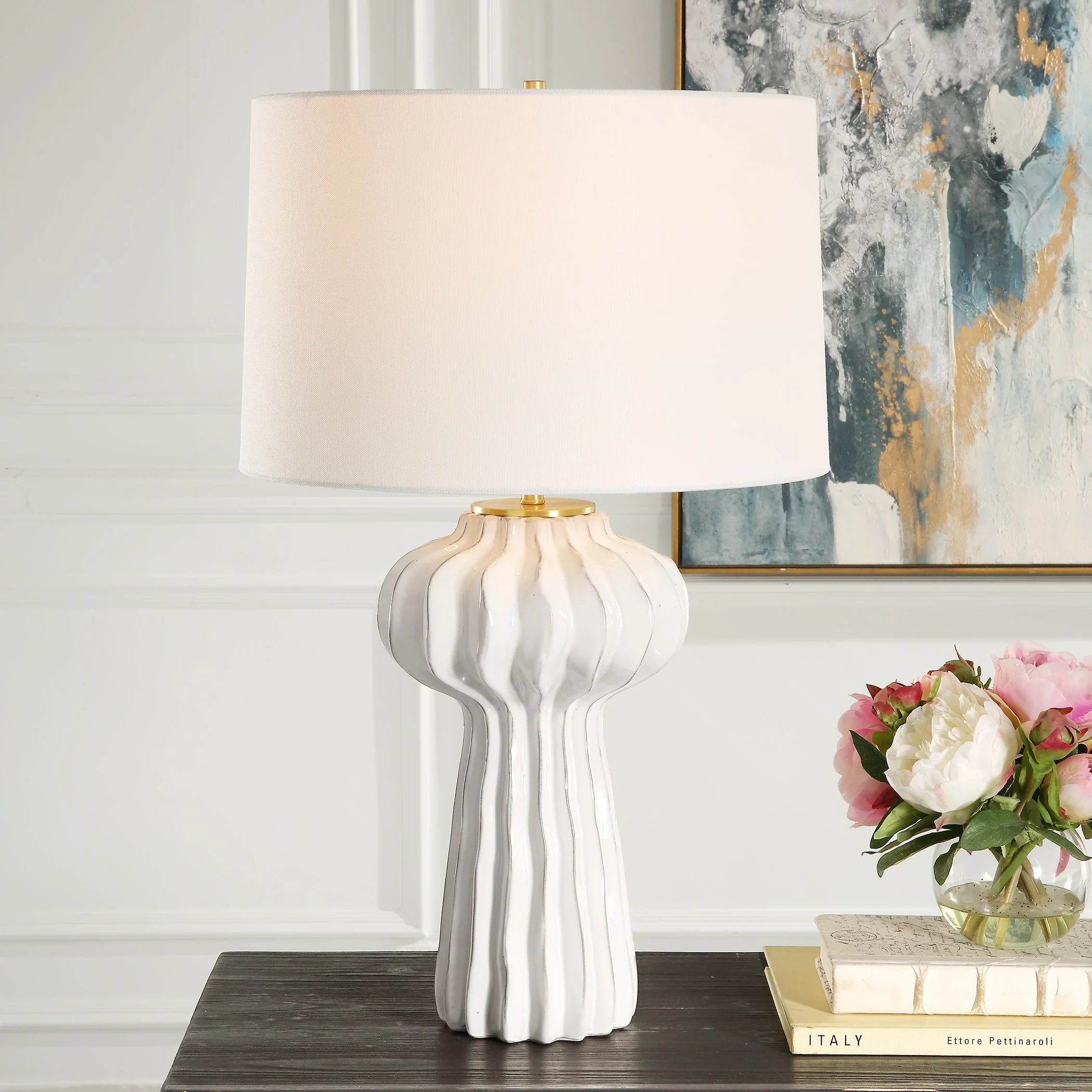 Uttermost Wrenley Ridged White Table Lamp - Image 2