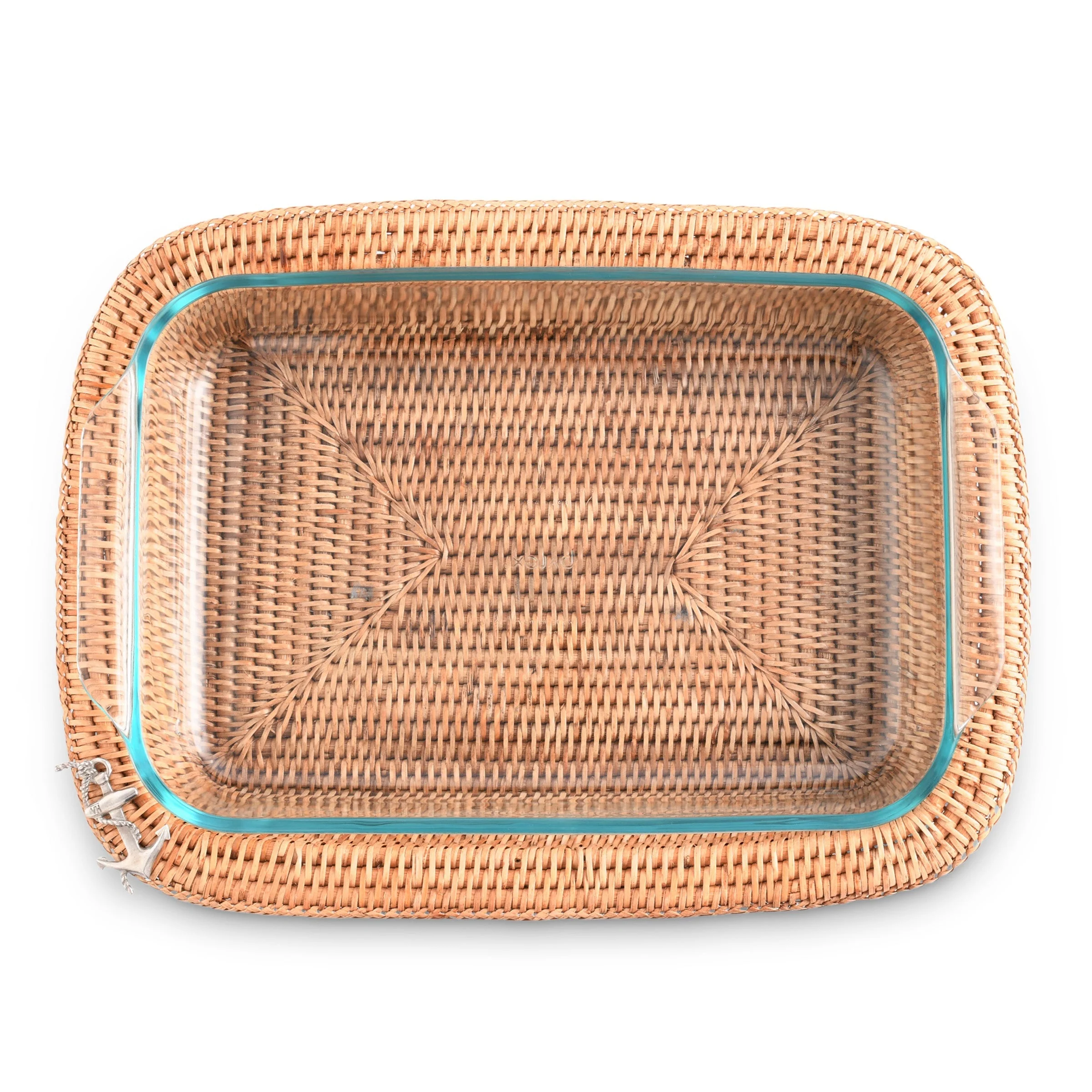 Vagabond House Anchor Hand Woven Wicker Rattan 3qt Rectangular Casserole Holder - Image 2