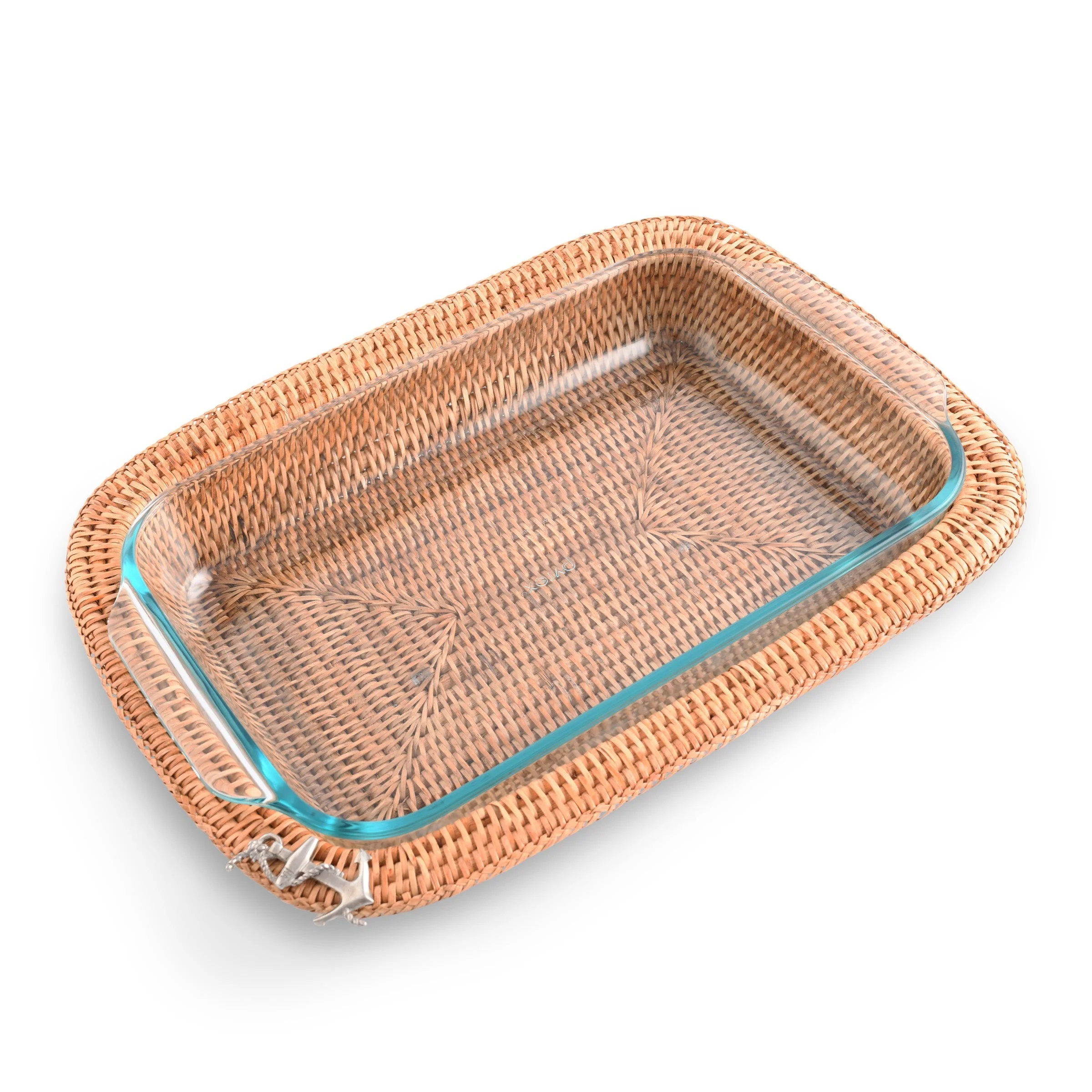 Vagabond House Anchor Hand Woven Wicker Rattan 3qt Rectangular Casserole Holder - Image 3