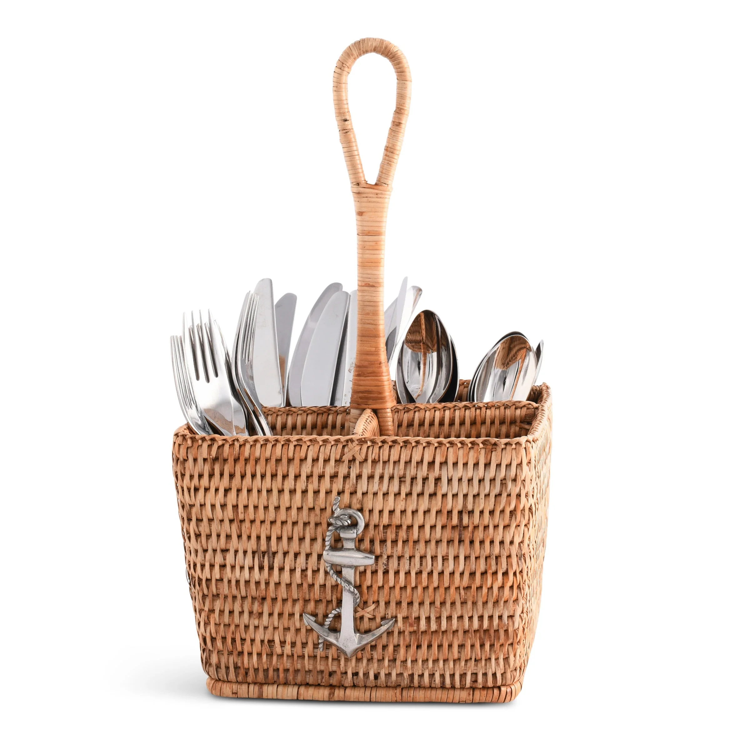 Vagabond House Anchor Hand Woven Wicker Rattan Flatware Caddy