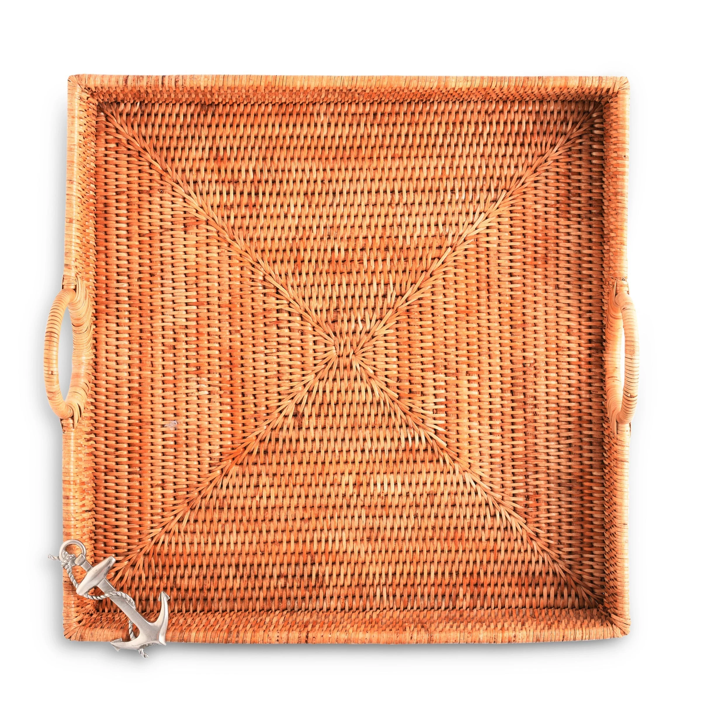 Vagabond House Anchor Hand Woven Wicker Rattan Large Square Tray - Image 2