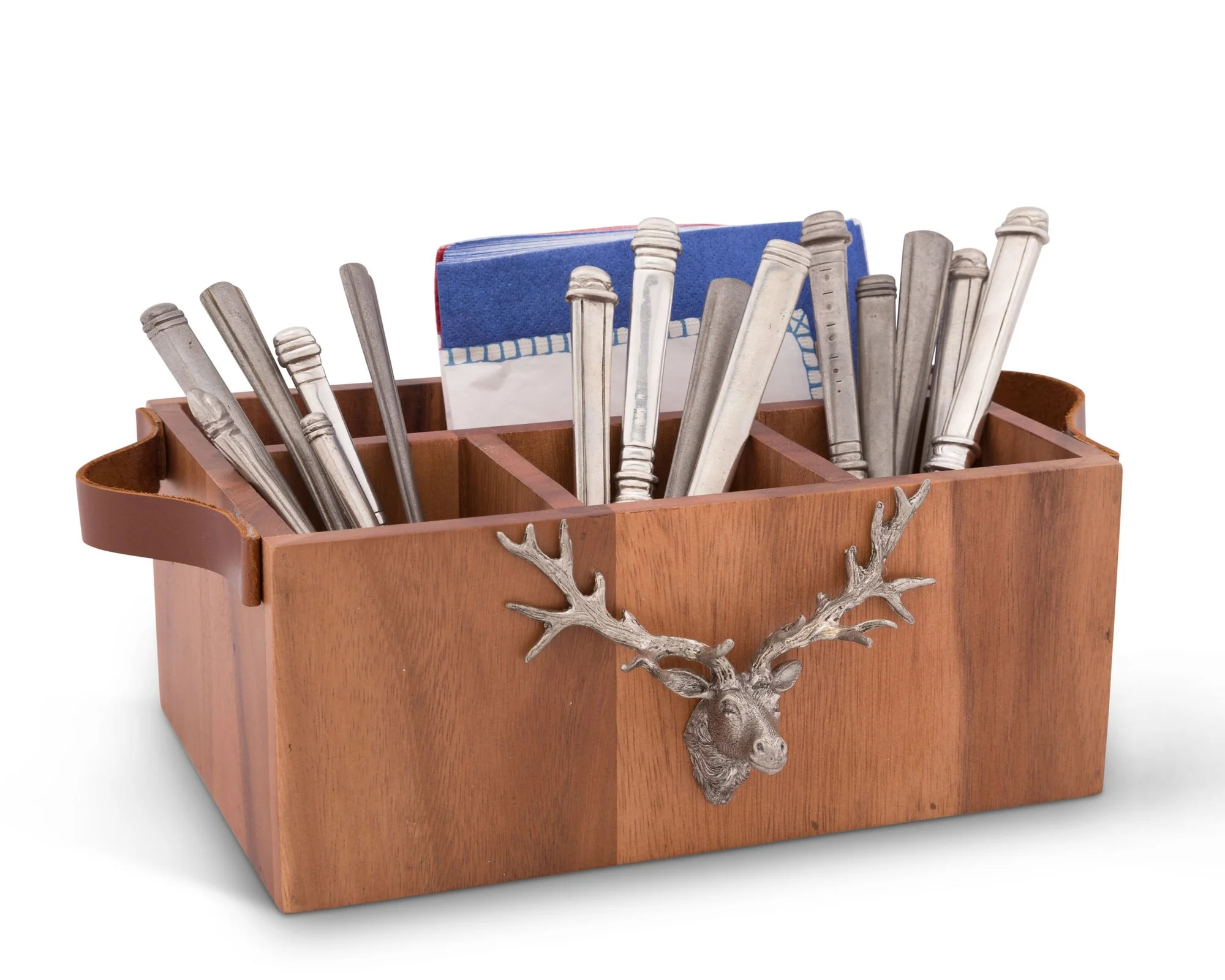 Vagabond House Elk Head Handles Wood Flatware Caddy