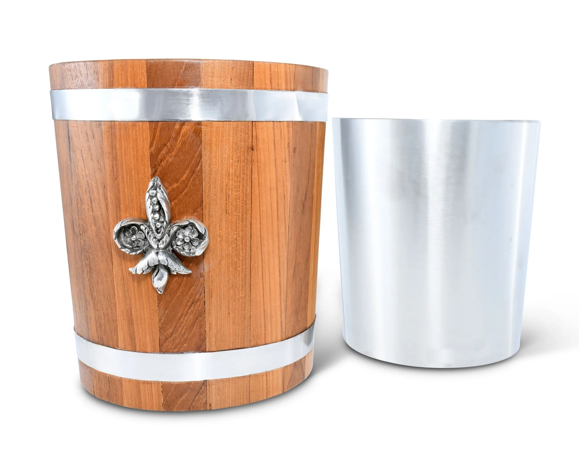 Vagabond House Fleur De Lis Teak Ice Bucket - Steel Insert
