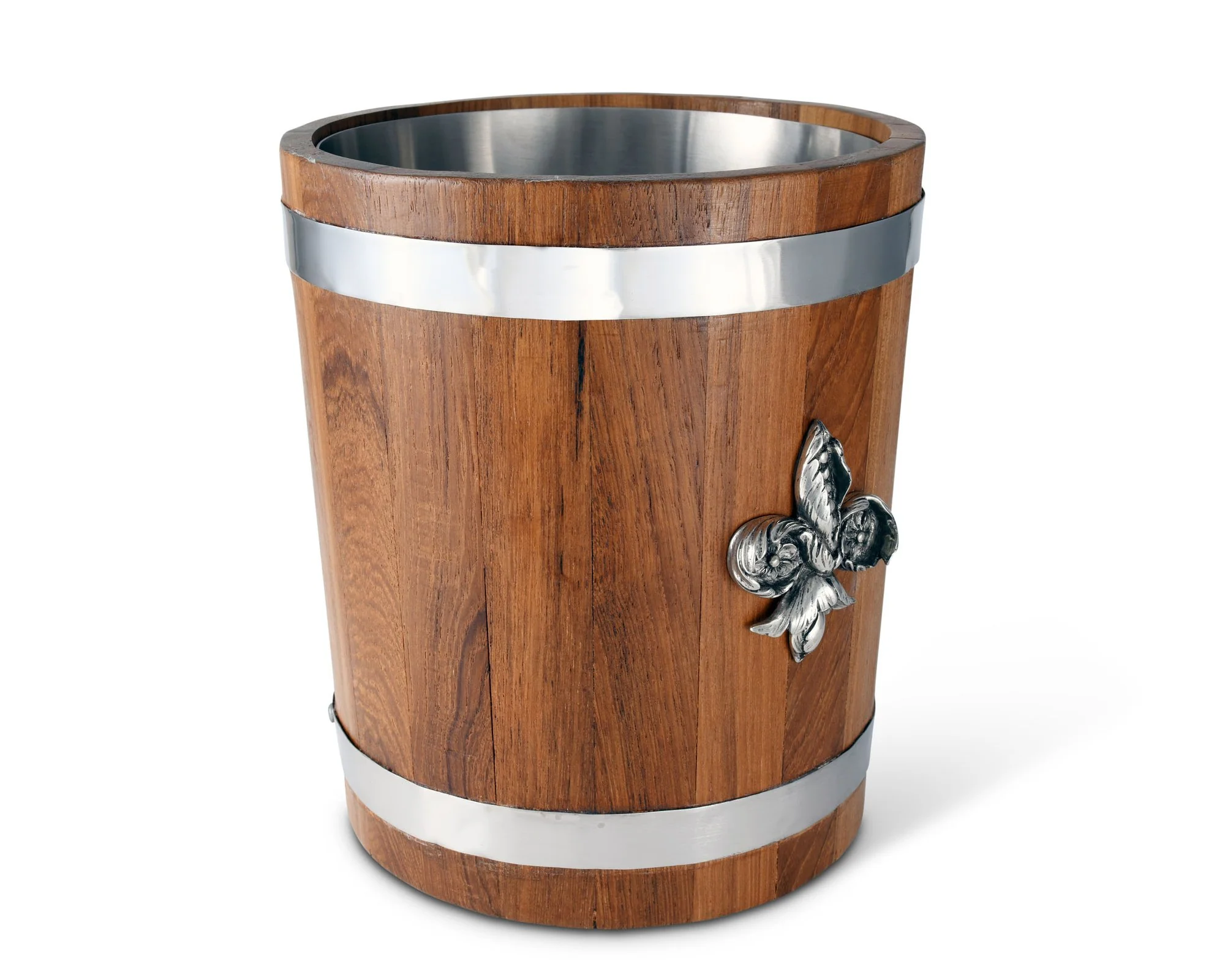 Vagabond House Fleur De Lis Teak Ice Bucket - Steel Insert - Image 4