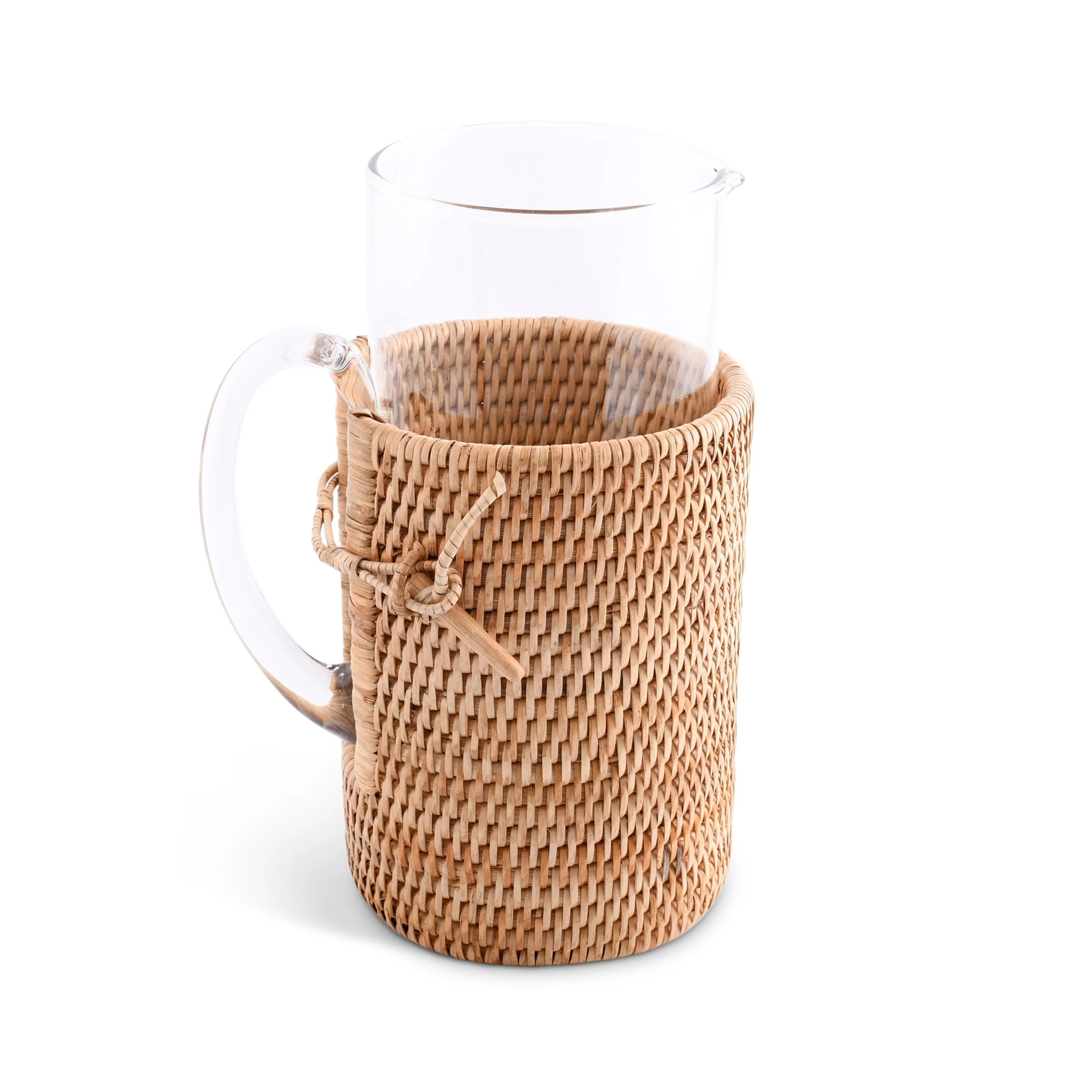 Vagabond House Glass Pitcher Hand Woven Wicker Natural Rattan Cover - Image 2