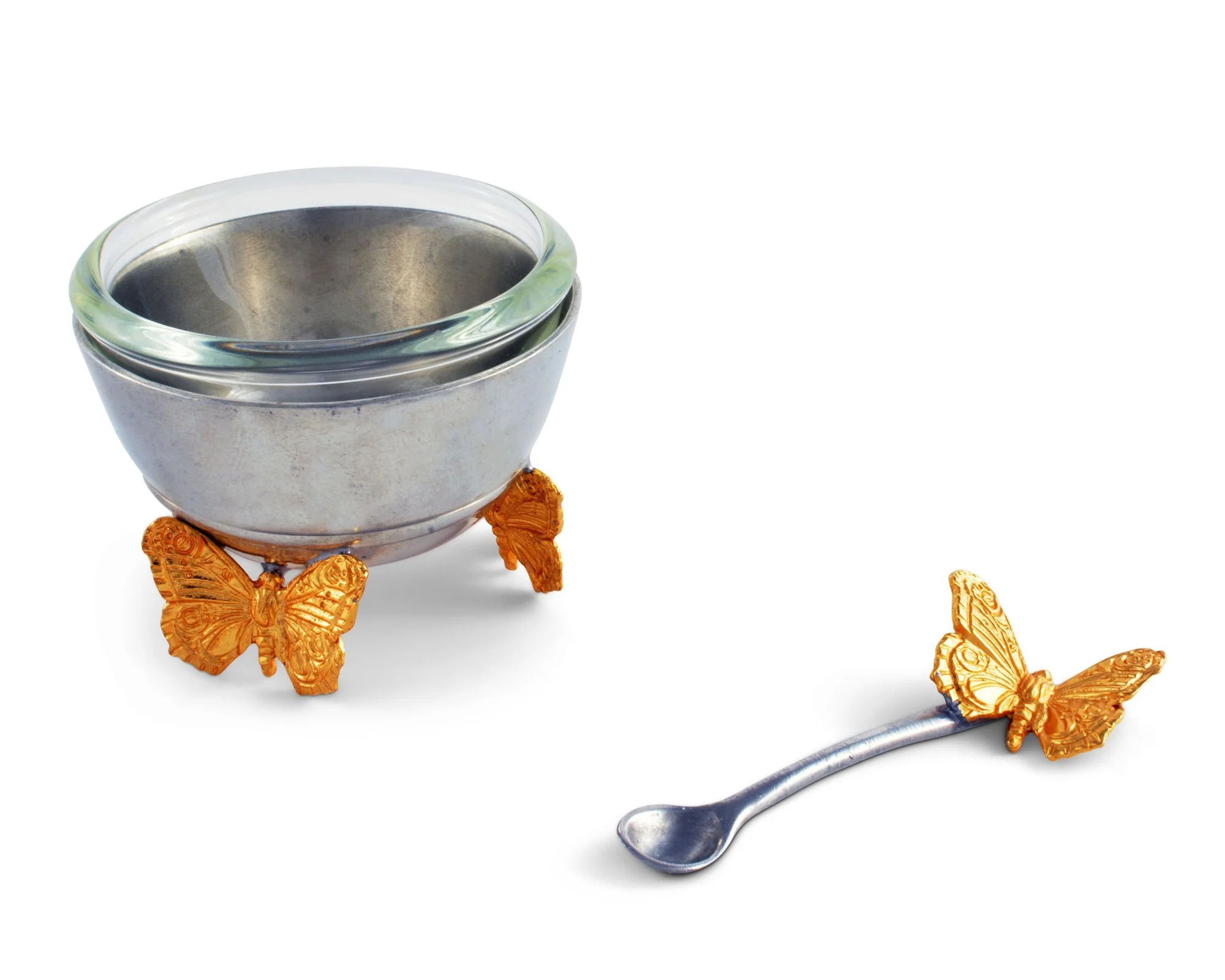 Vagabond House Gold Butterfly Salt Cellar With Spoon - Image 2
