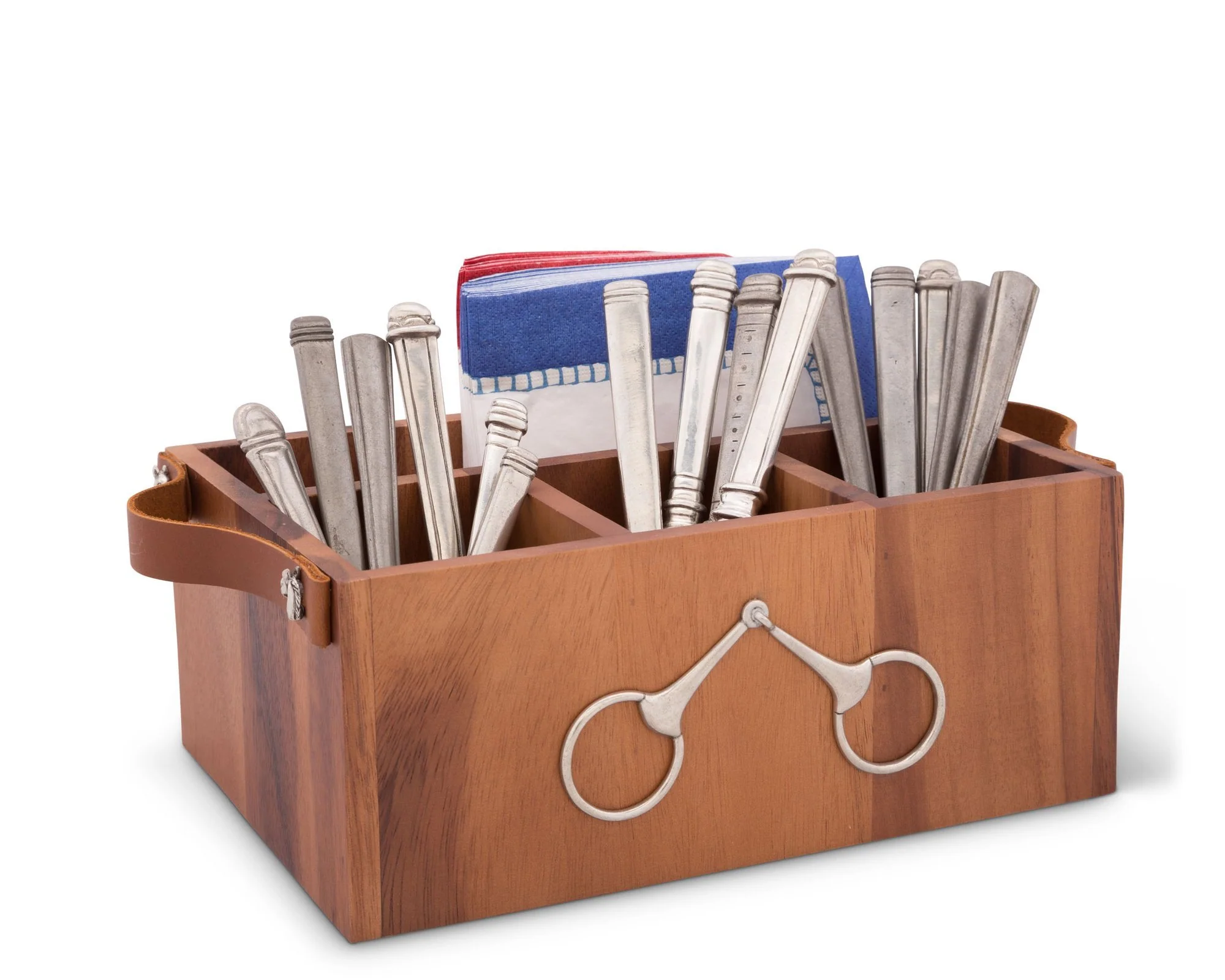 Vagabond House Horse Bits Leather Handles Flatware Caddy