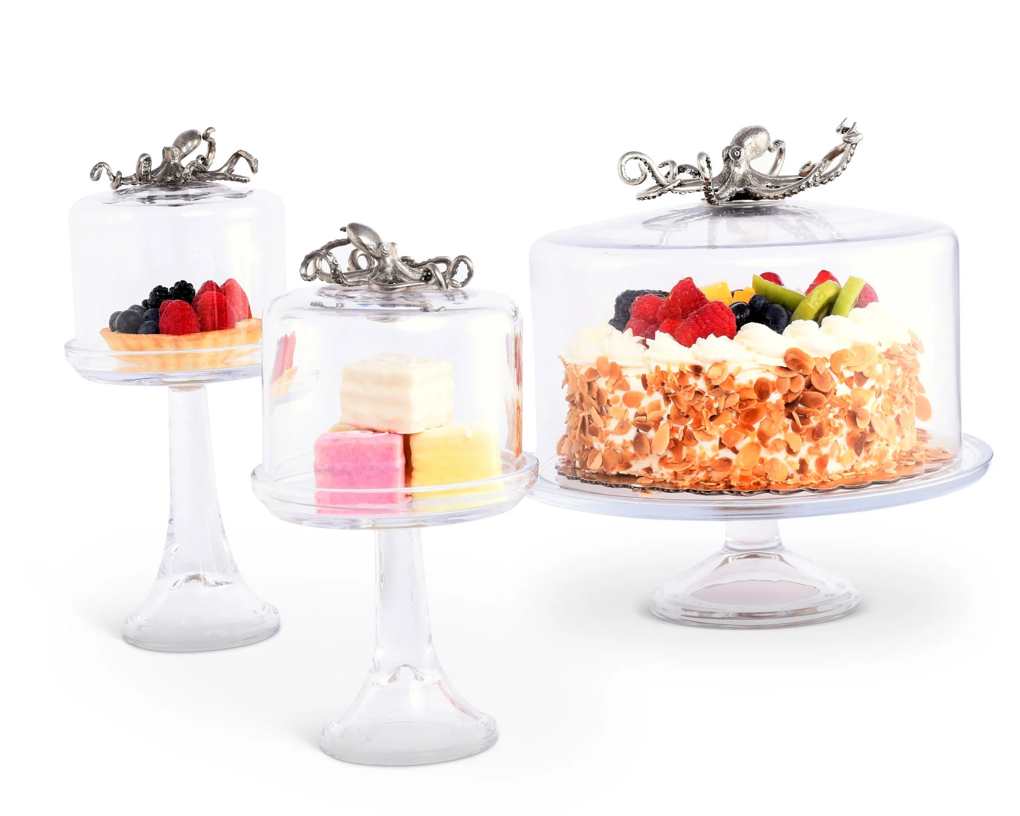 Vagabond House Octopus Glass Covered Cake / Dessert Stand Short - 11.5" H x 6" D