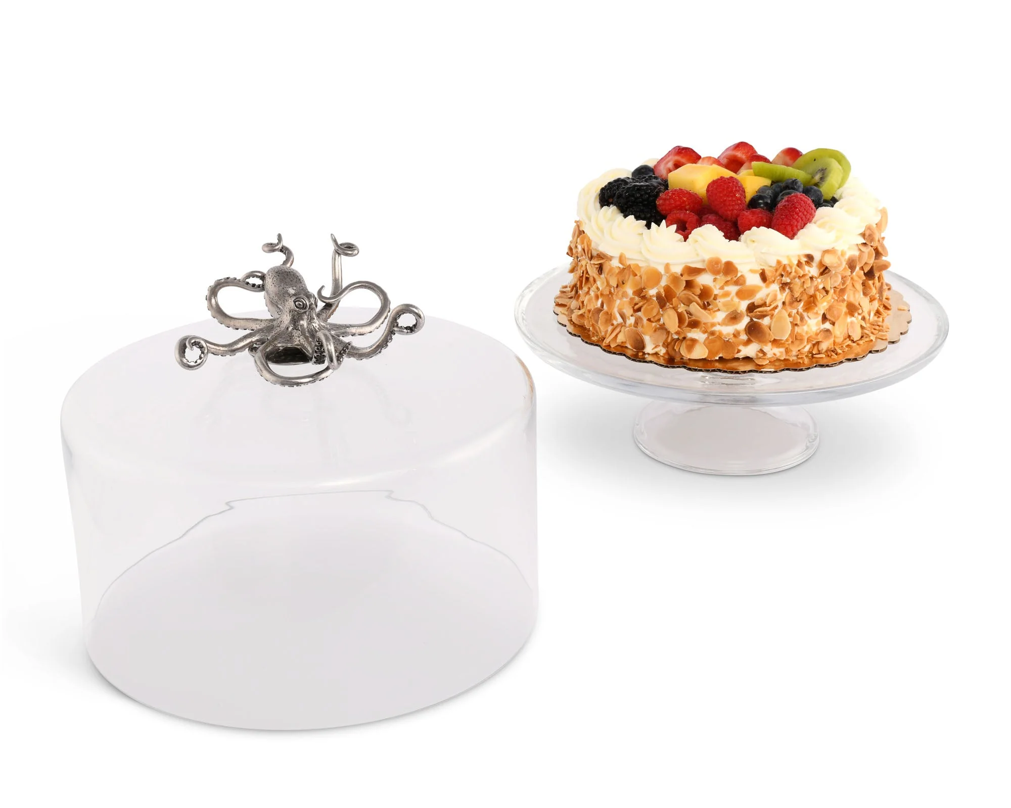 Vagabond House Octopus Glass Covered Cake / Dessert Stand Short - 11.5" H x 6" D - Image 3