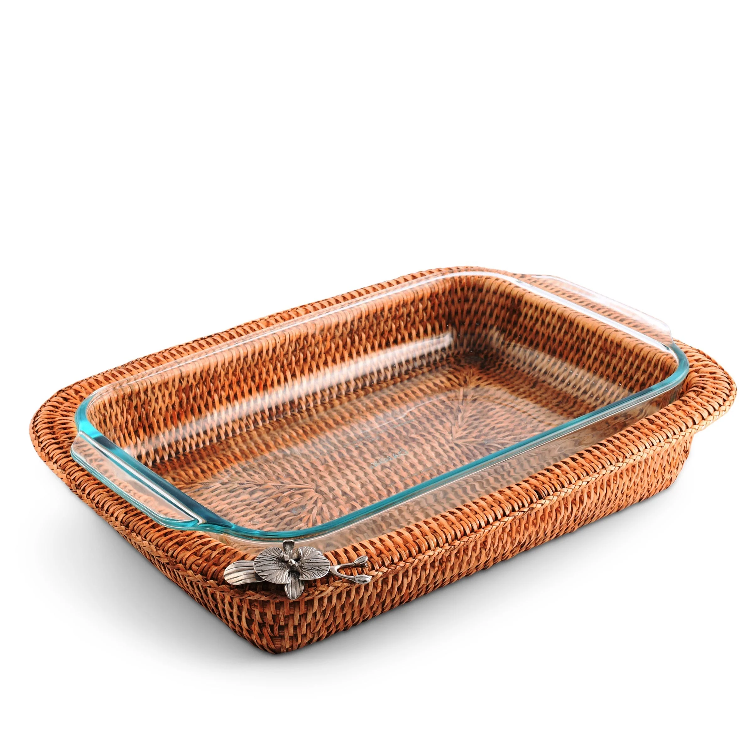 Vagabond House Orchid Hand Woven Wicker Rattan 3qt Rectangular Casserole Holder - Image 7