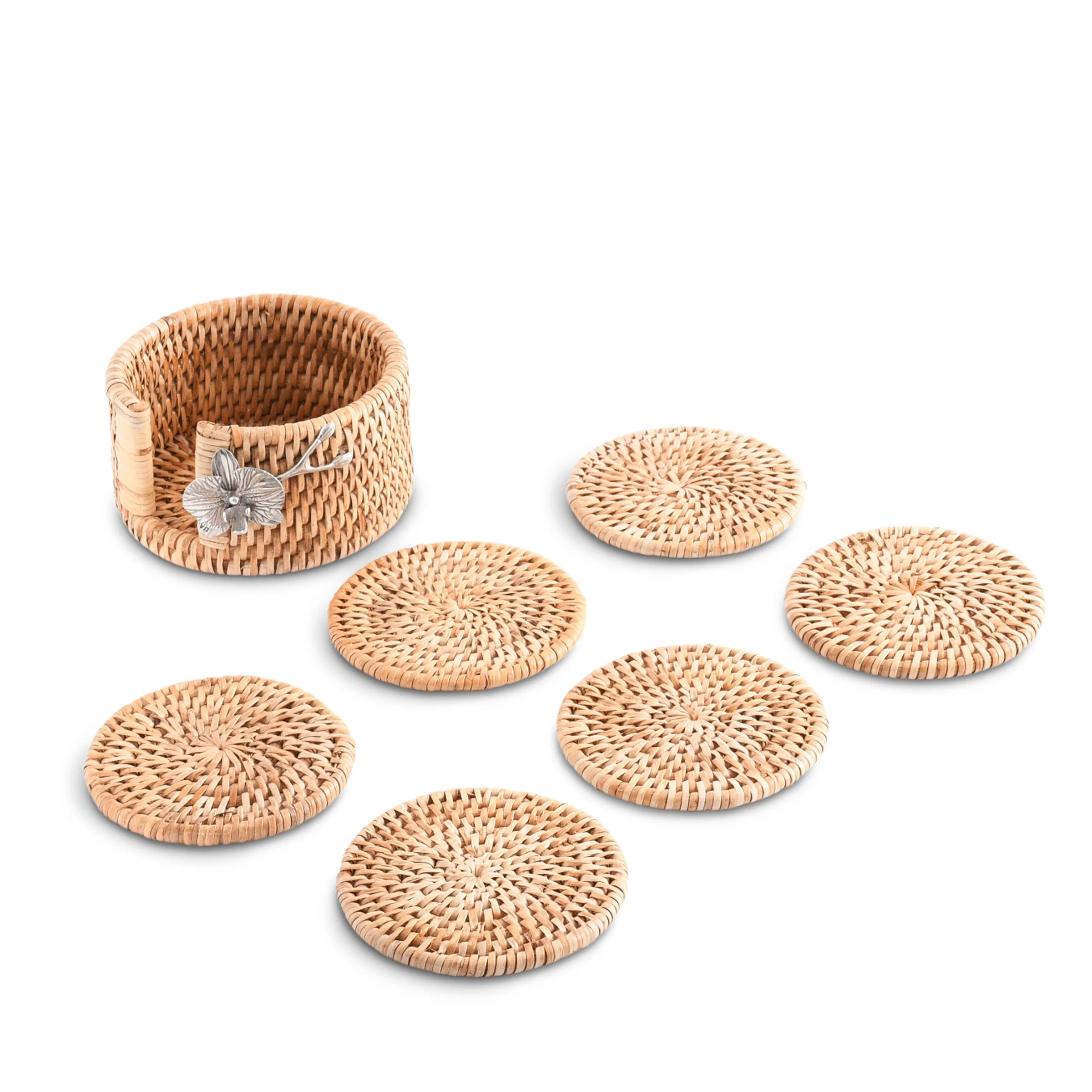Vagabond House Orchid Hand Woven Wicker Rattan Coaster Set - 6 Coasters - Image 2