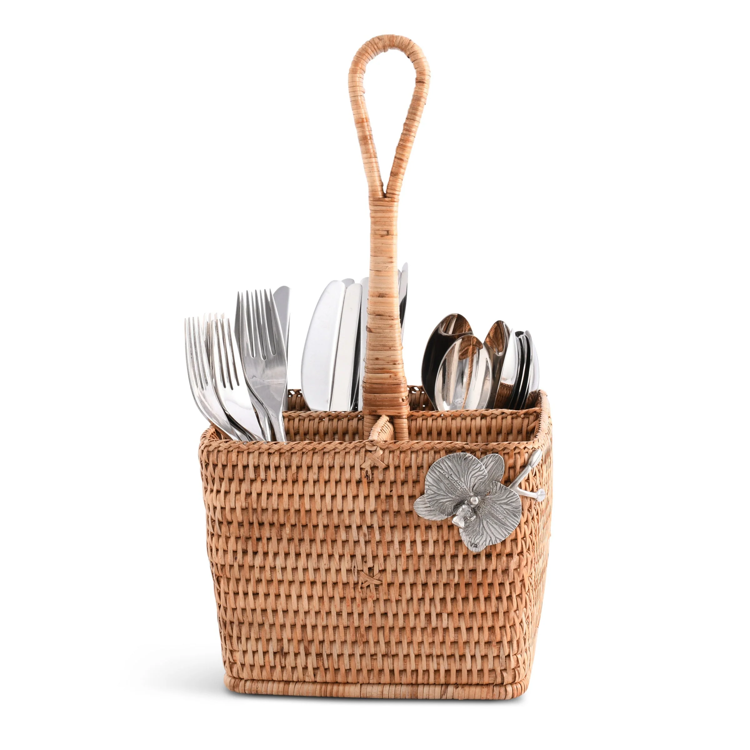 Vagabond House Orchid Hand Woven Wicker Rattan Flatware Caddy