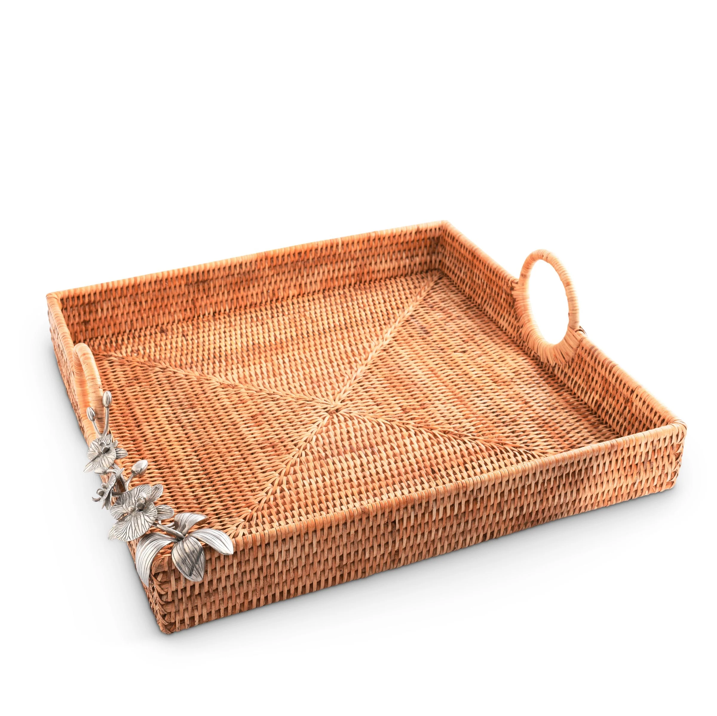 Vagabond House Orchid Hand Woven Wicker Rattan Large Square Tray - Image 4