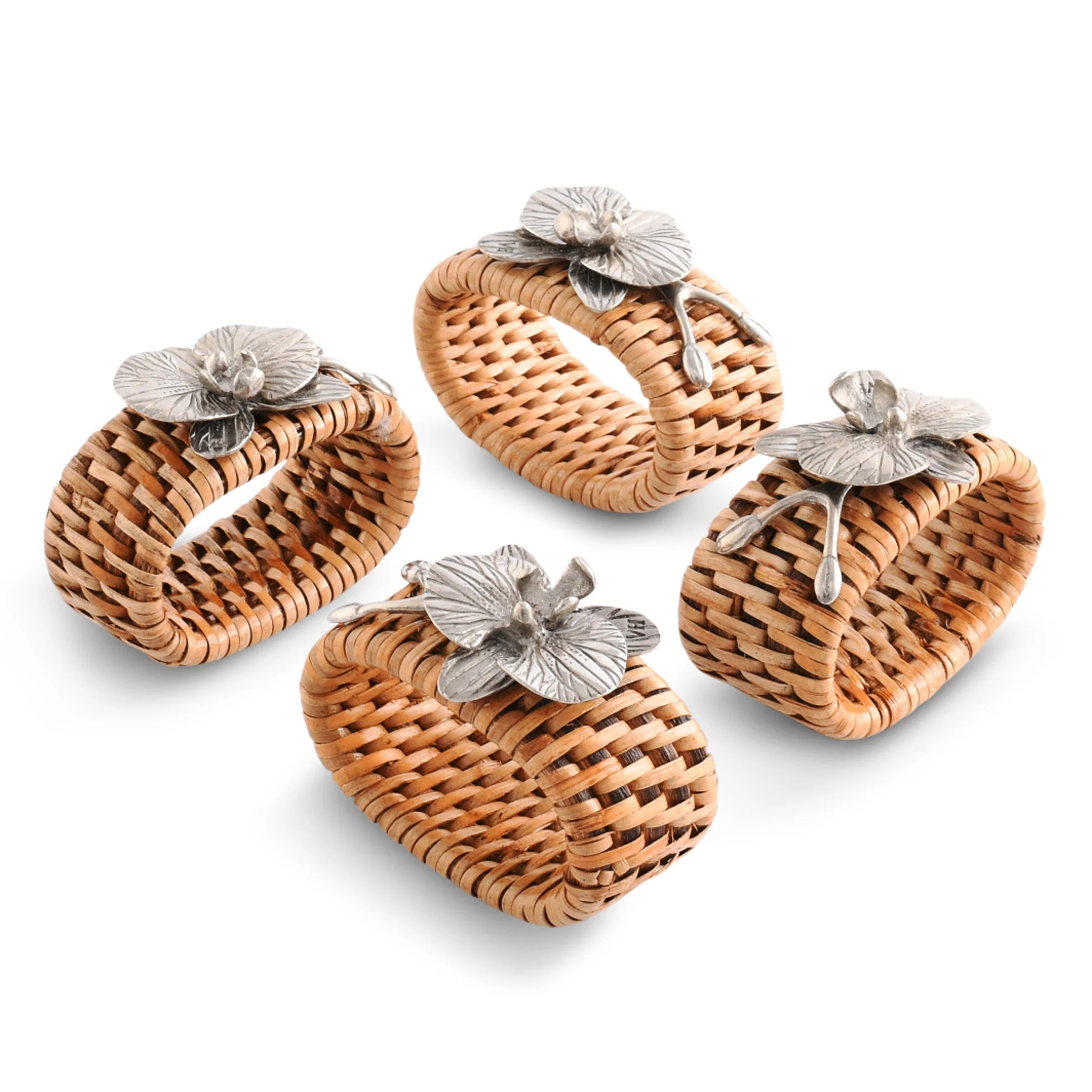Vagabond House Orchid Hand Woven Wicker Rattan Napkin Ring - Set of 4 - Image 6