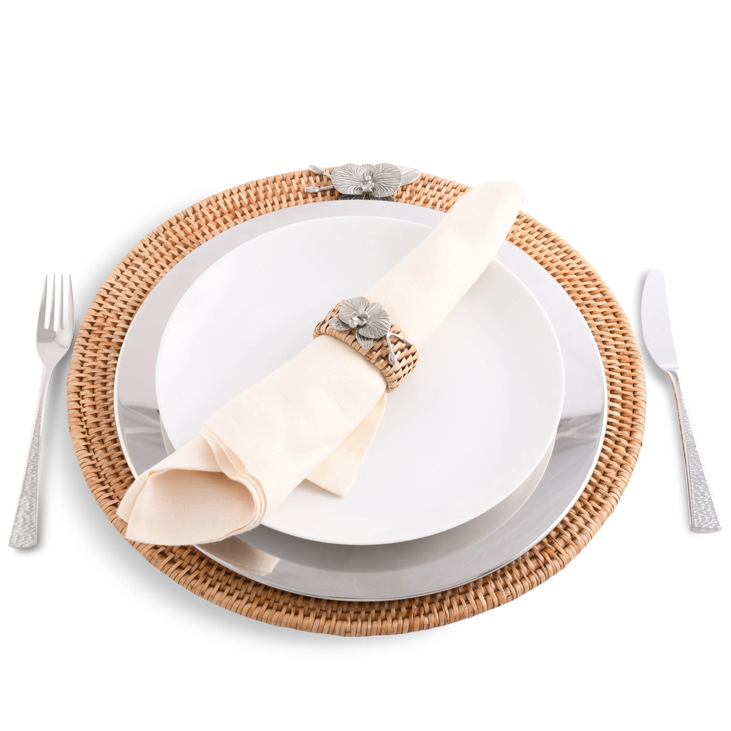 Vagabond House Orchid Placemat Hand Woven Wicker Rattan Round - Set of 4 - Image 11