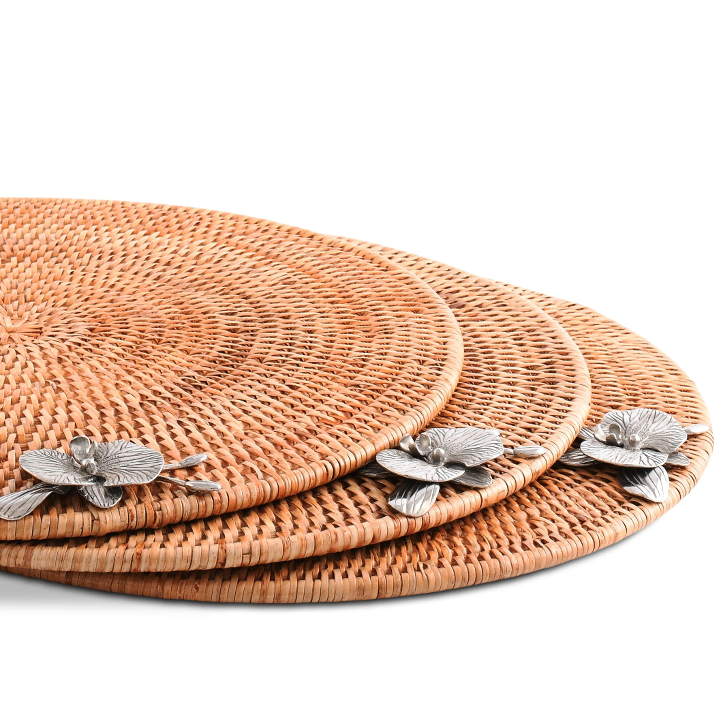 Vagabond House Orchid Placemat Hand Woven Wicker Rattan Round - Set of 4 - Image 12