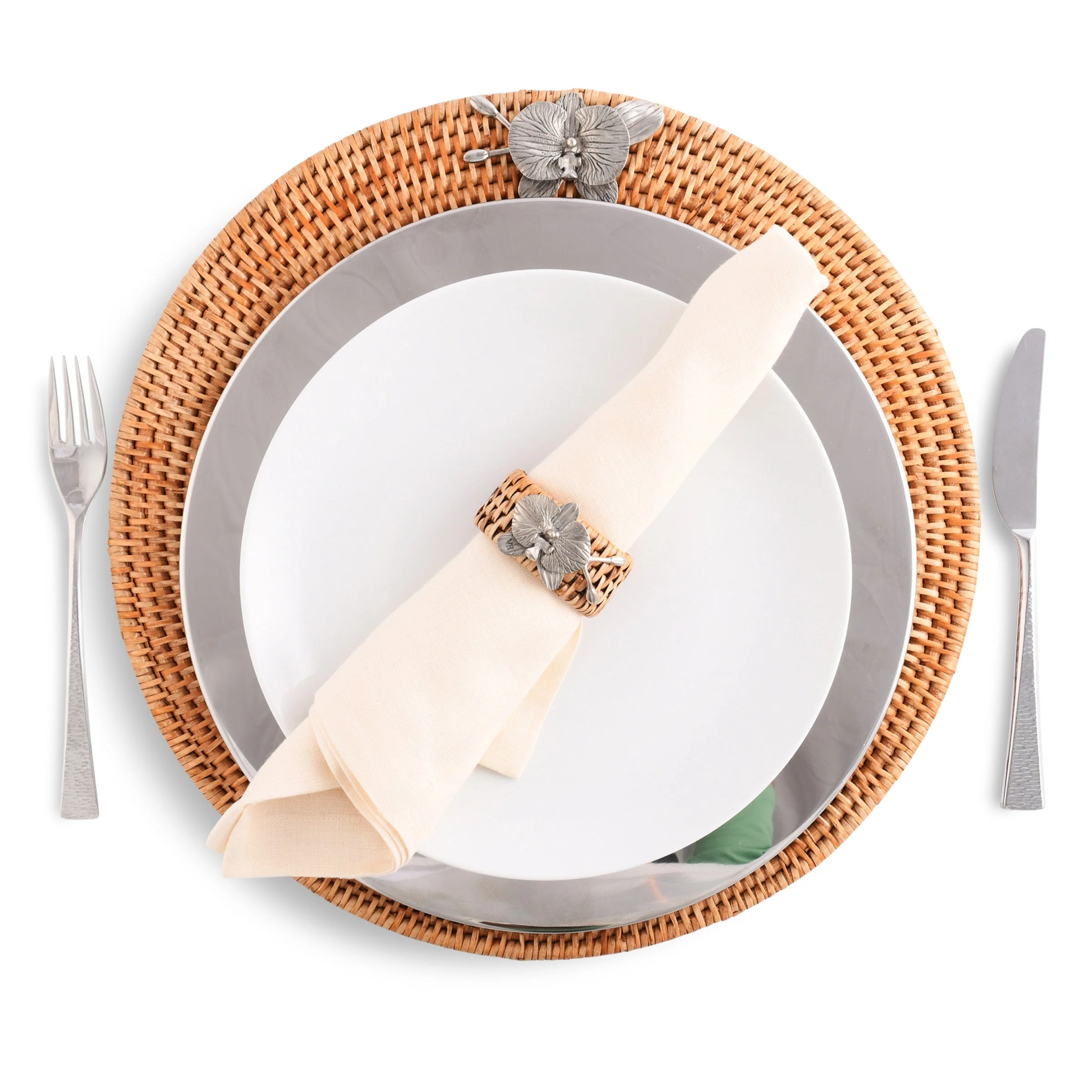 Vagabond House Orchid Placemat Hand Woven Wicker Rattan Round - Set of 4 - Image 3