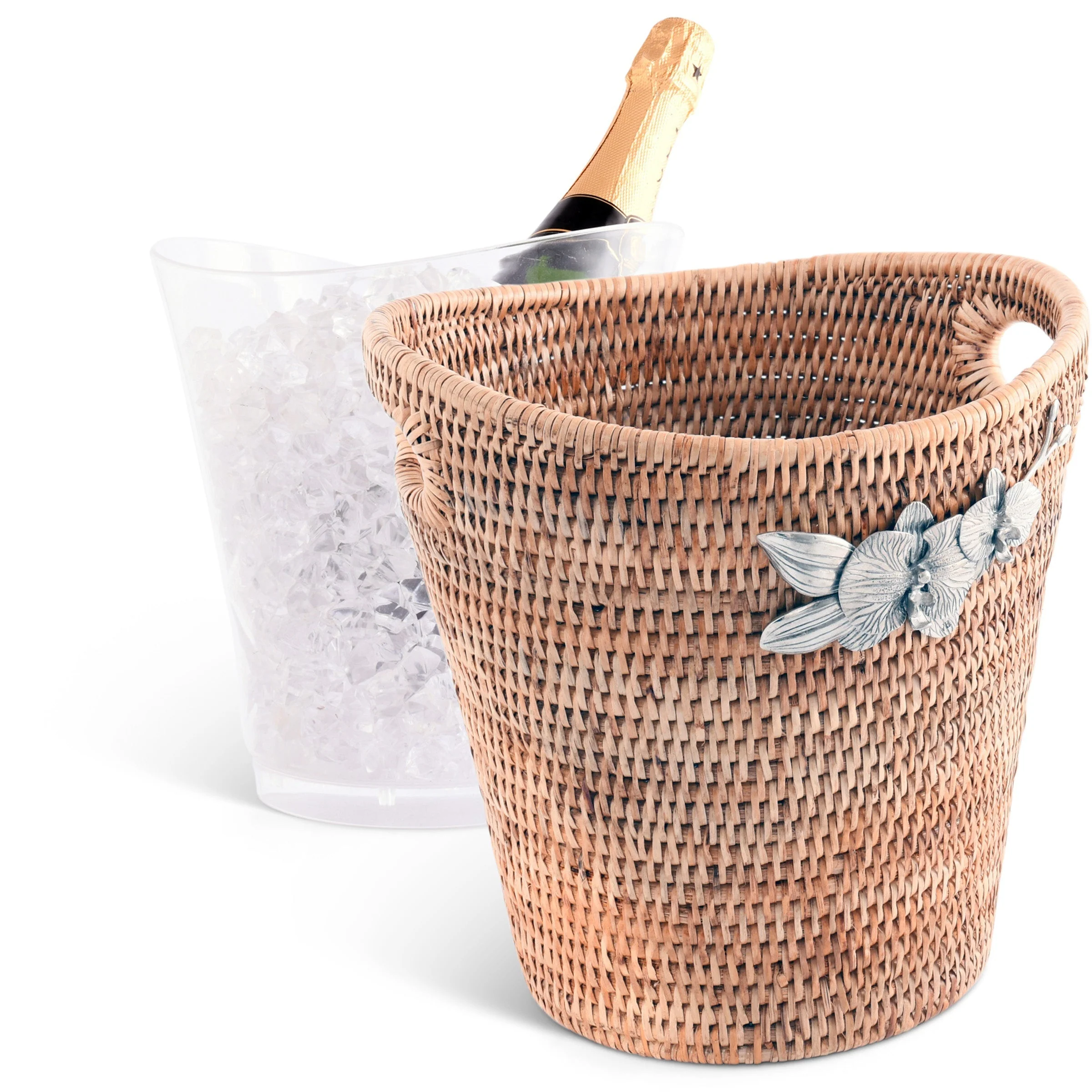 Vagabond House Orchids Hand Woven Wicker Rattan Champagne  / Ice Bucket - Image 4