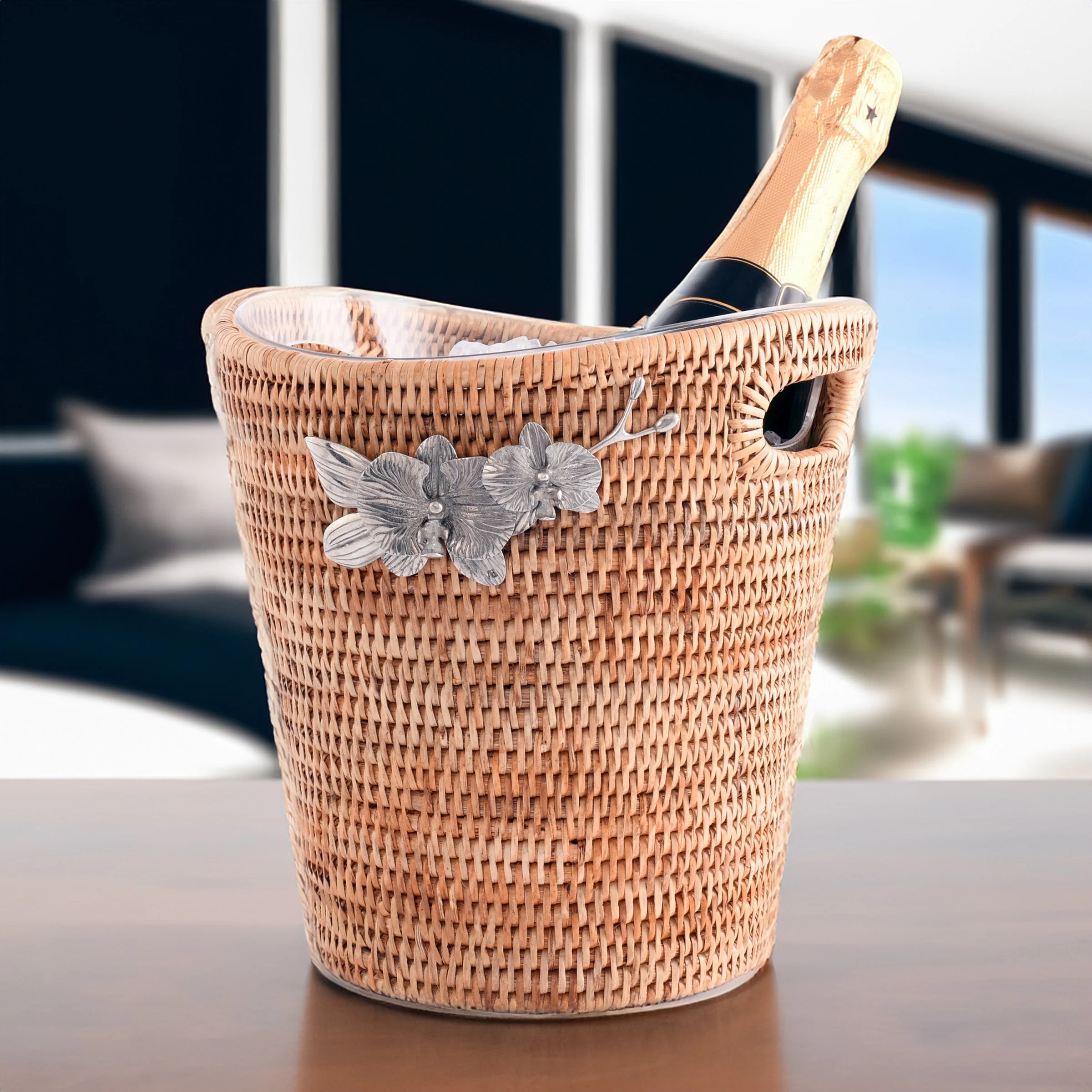 Vagabond House Orchids Hand Woven Wicker Rattan Champagne  / Ice Bucket - Image 5