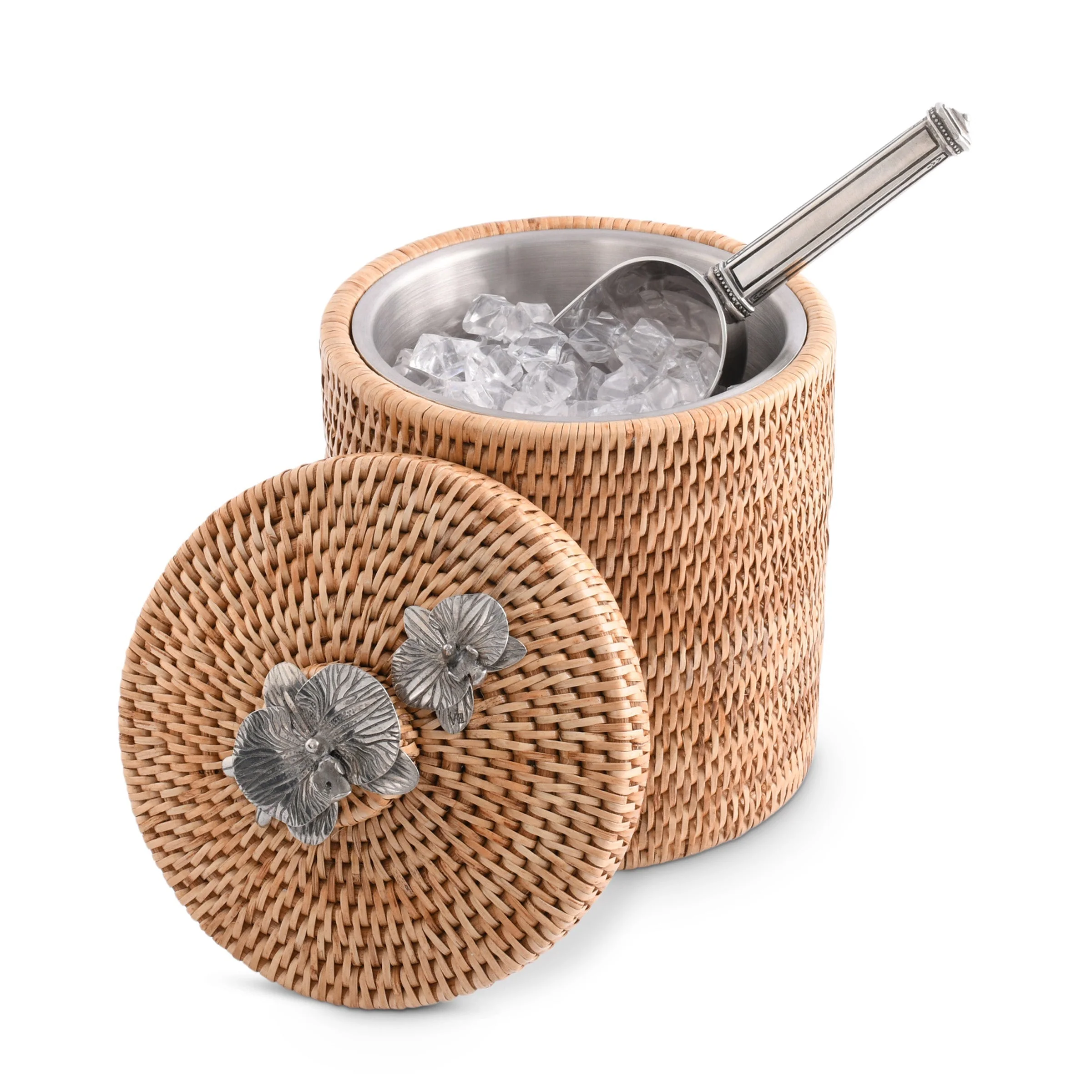 Vagabond House Orchids Hand Woven Wicker Rattan Lidded Ice Bucket - Image 3